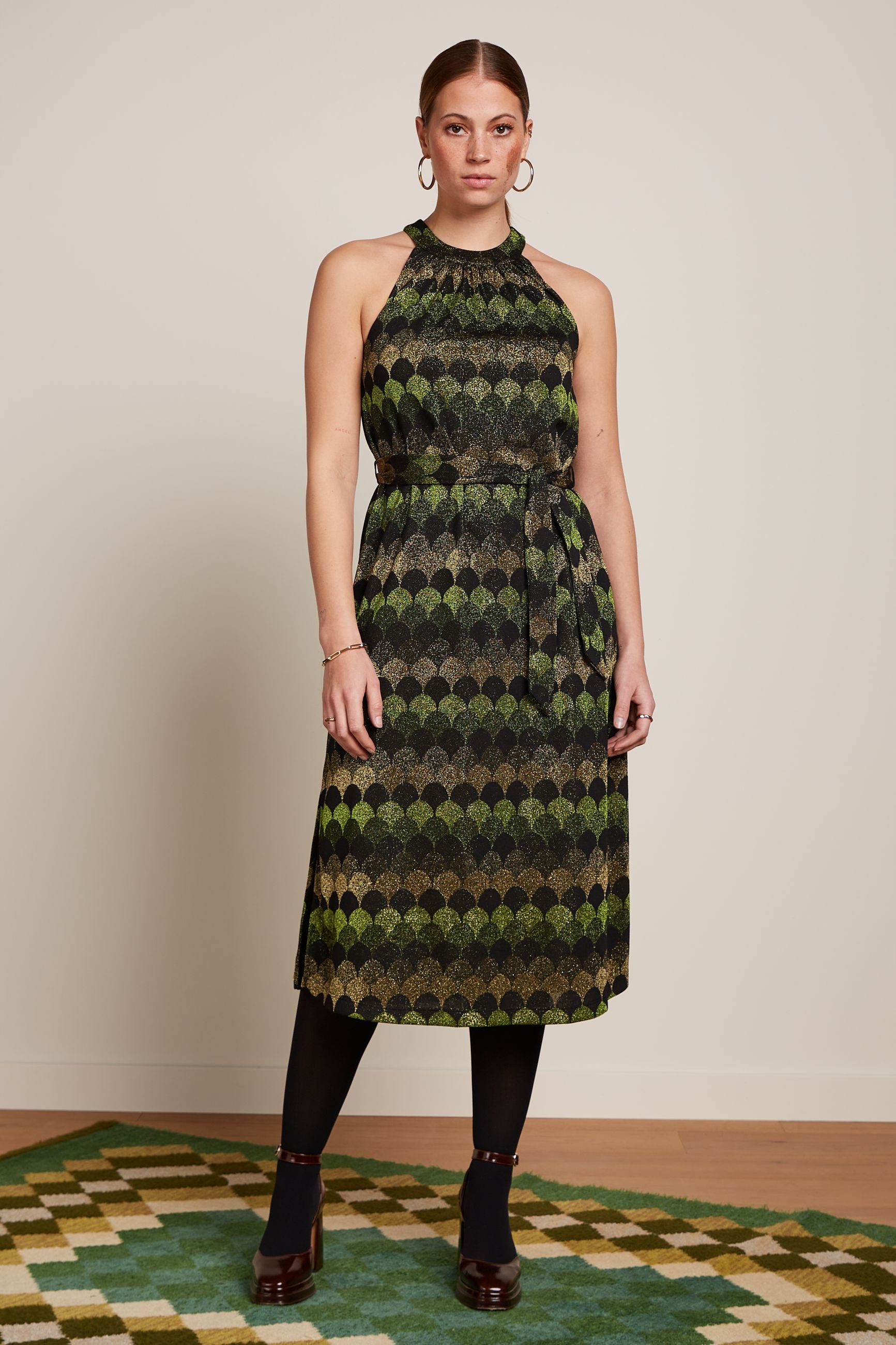 Virna Dress Diva Jacquard - Olive Green