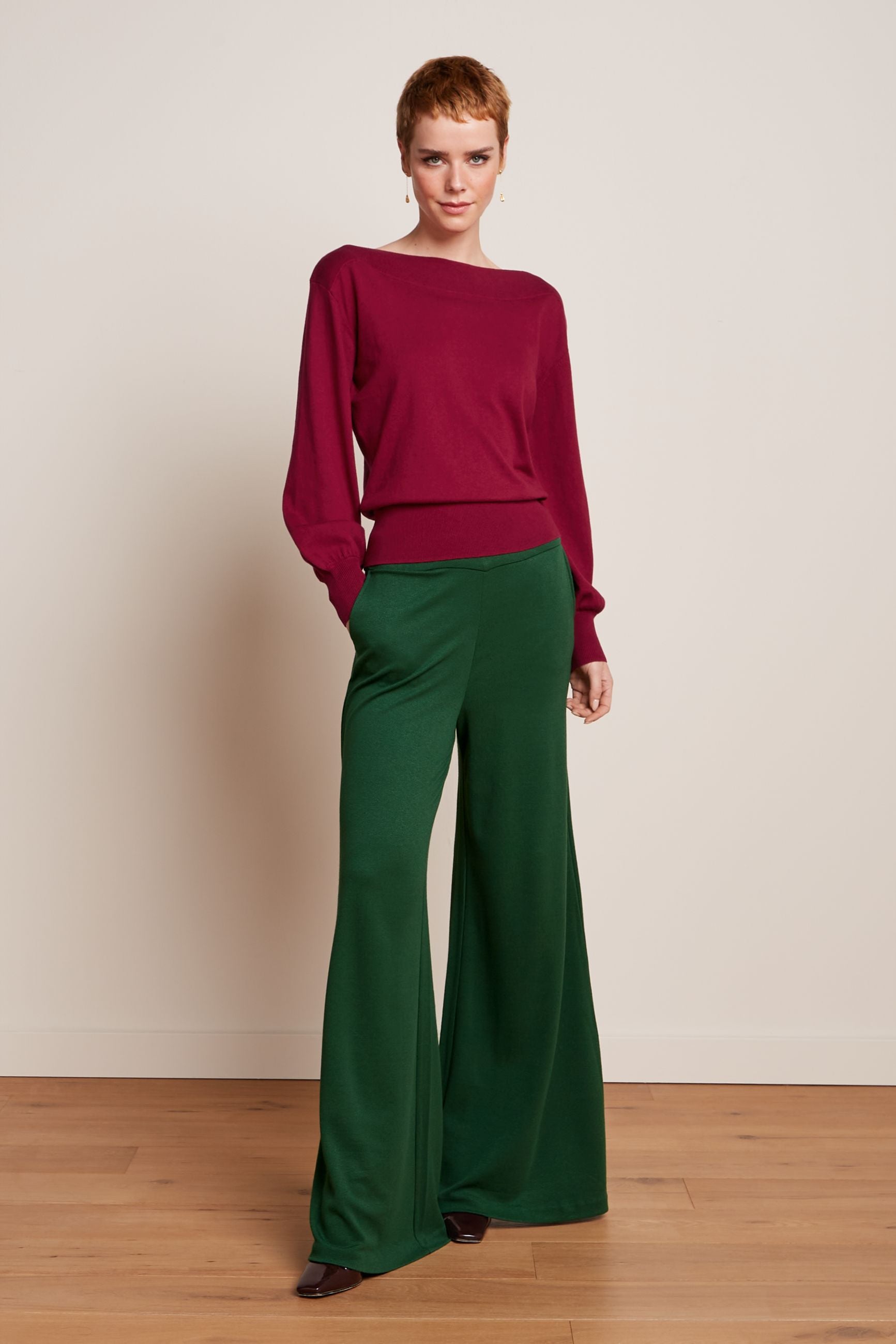 Border Palazzo Pants Milano Crepe - Forest Green