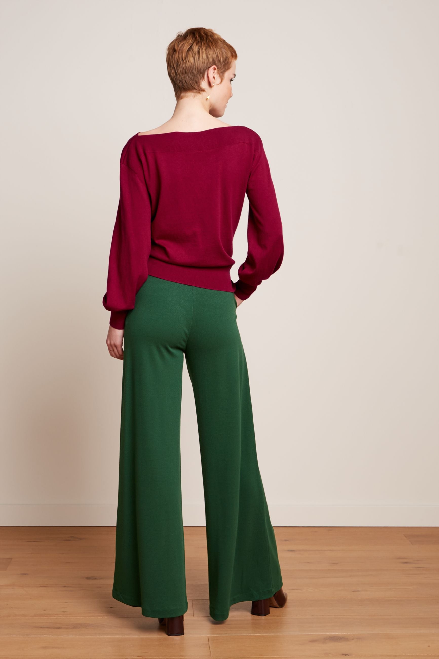 Border Palazzo Pants Milano Crepe - Forest Green