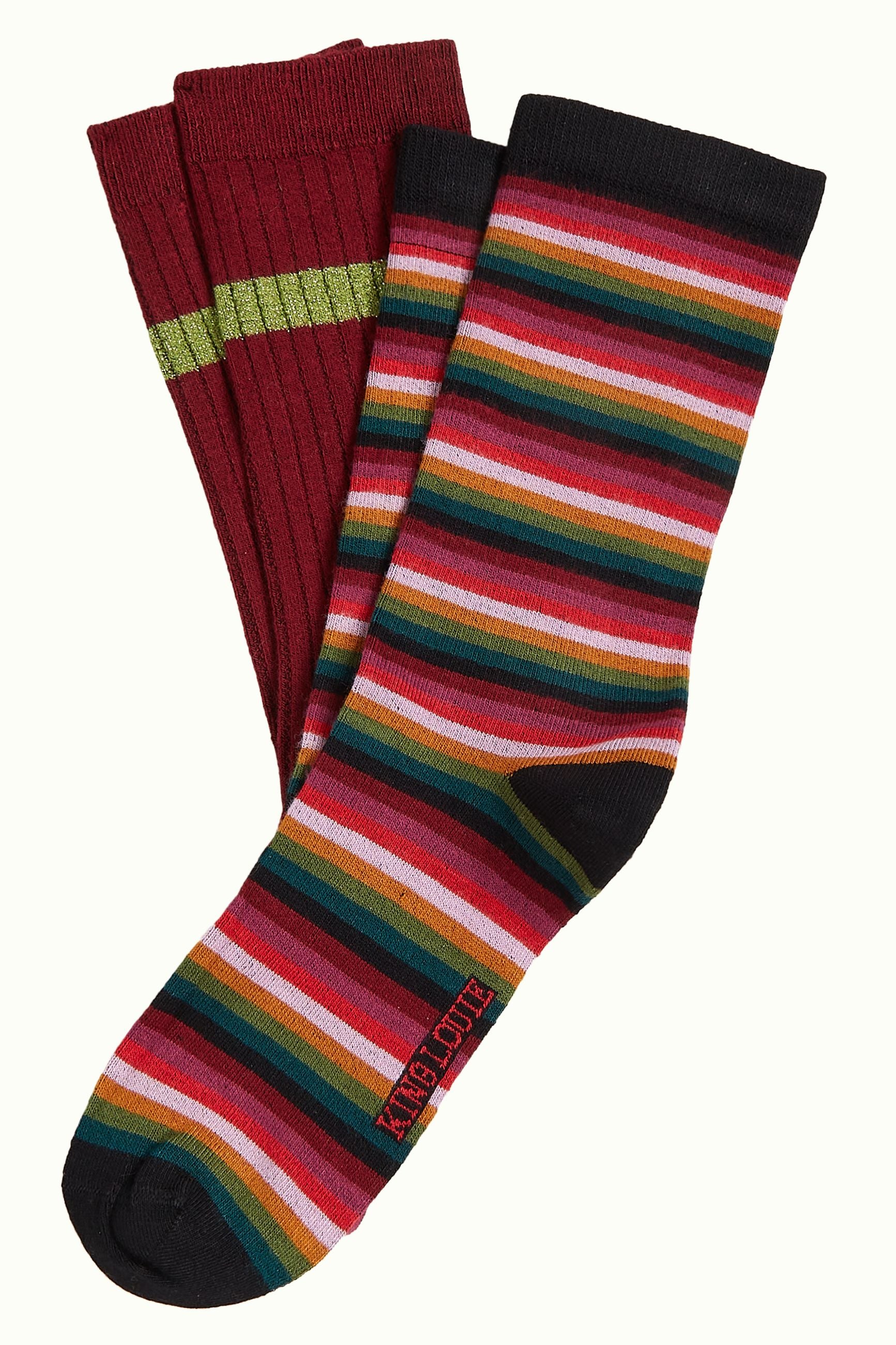 Socks 2-Pack Mimmi Stripe - Cabernet Red