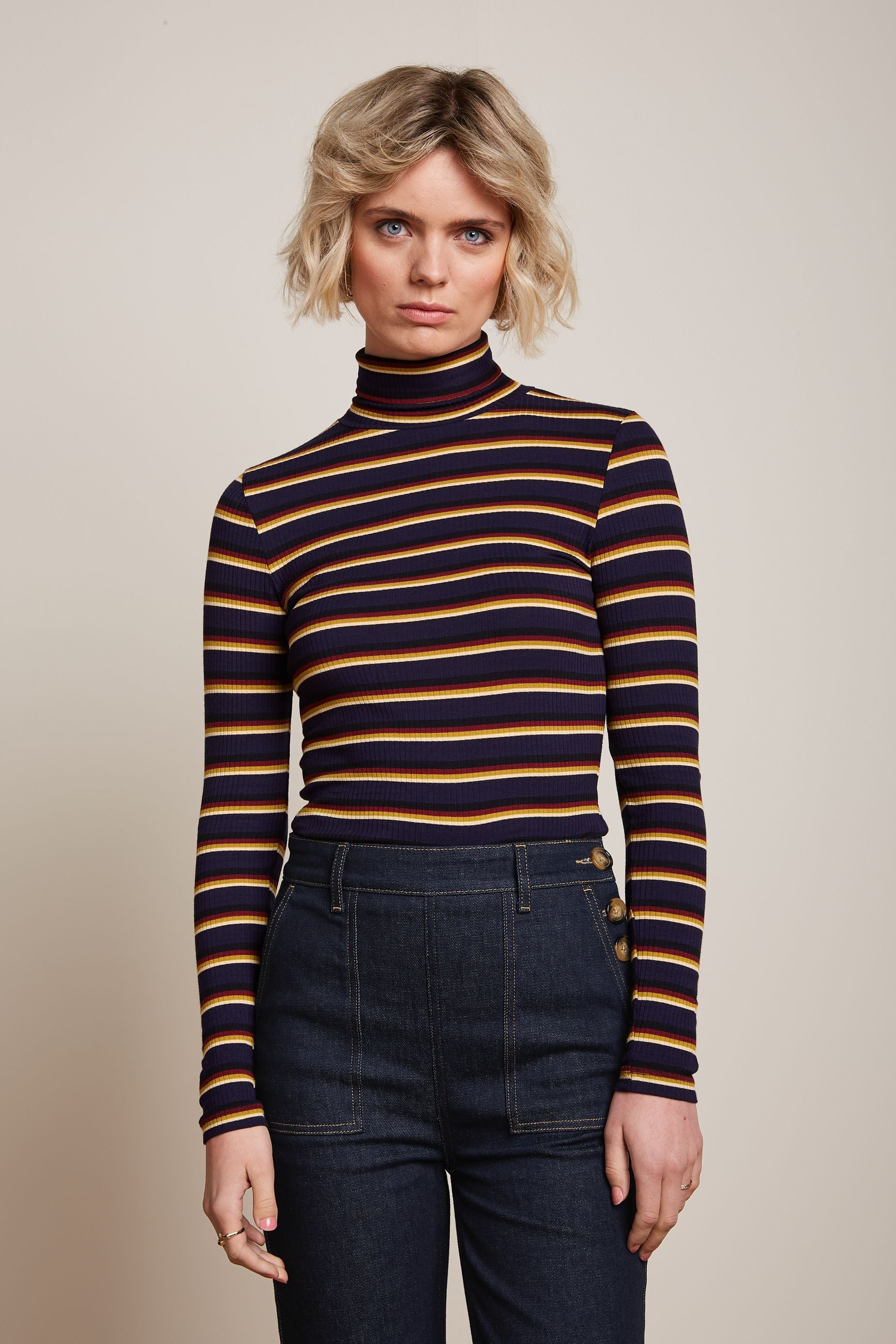 Rollneck Top Century Stripe - Evening Blue