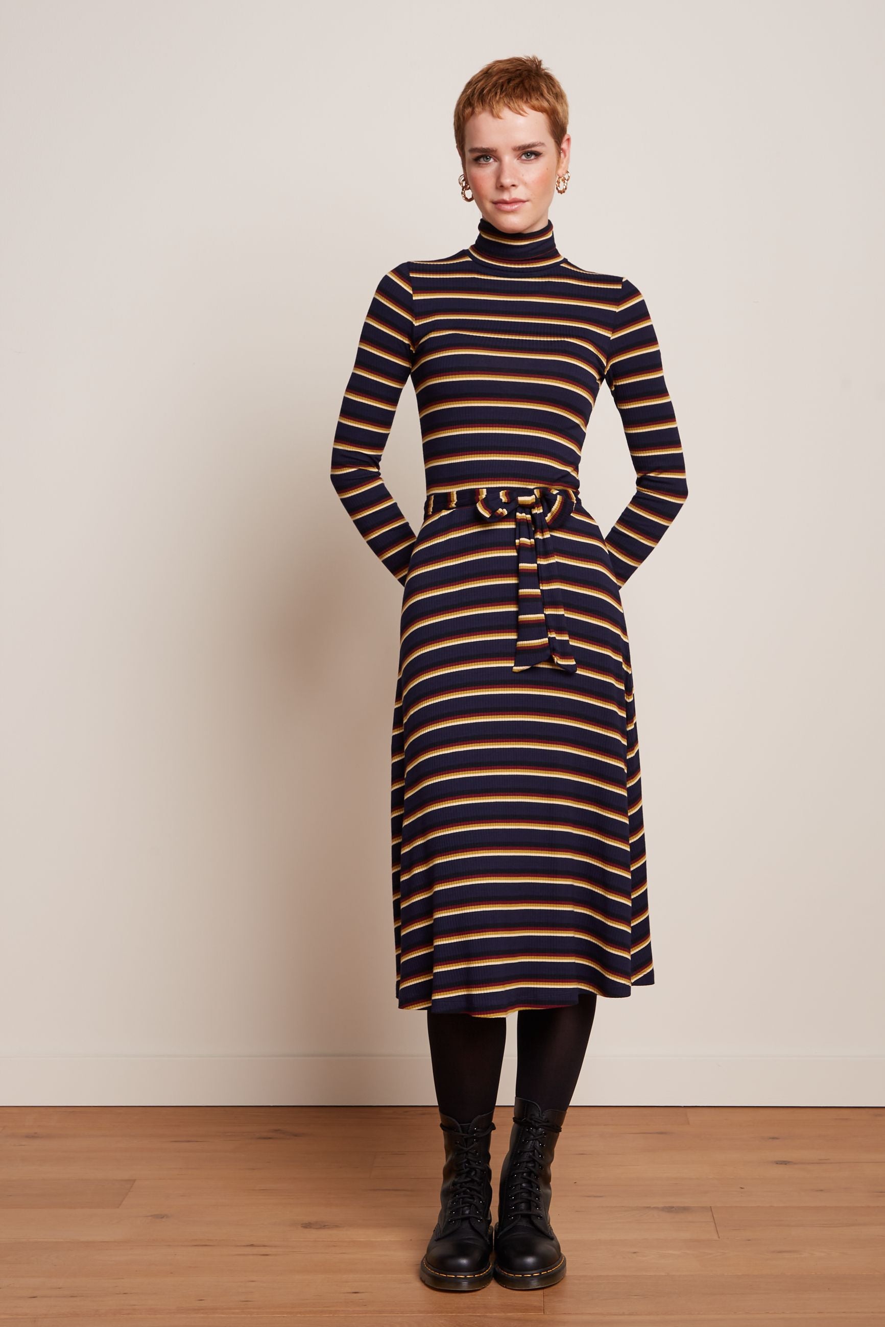 Rollneck Dress Century Stripe - Evening Blue