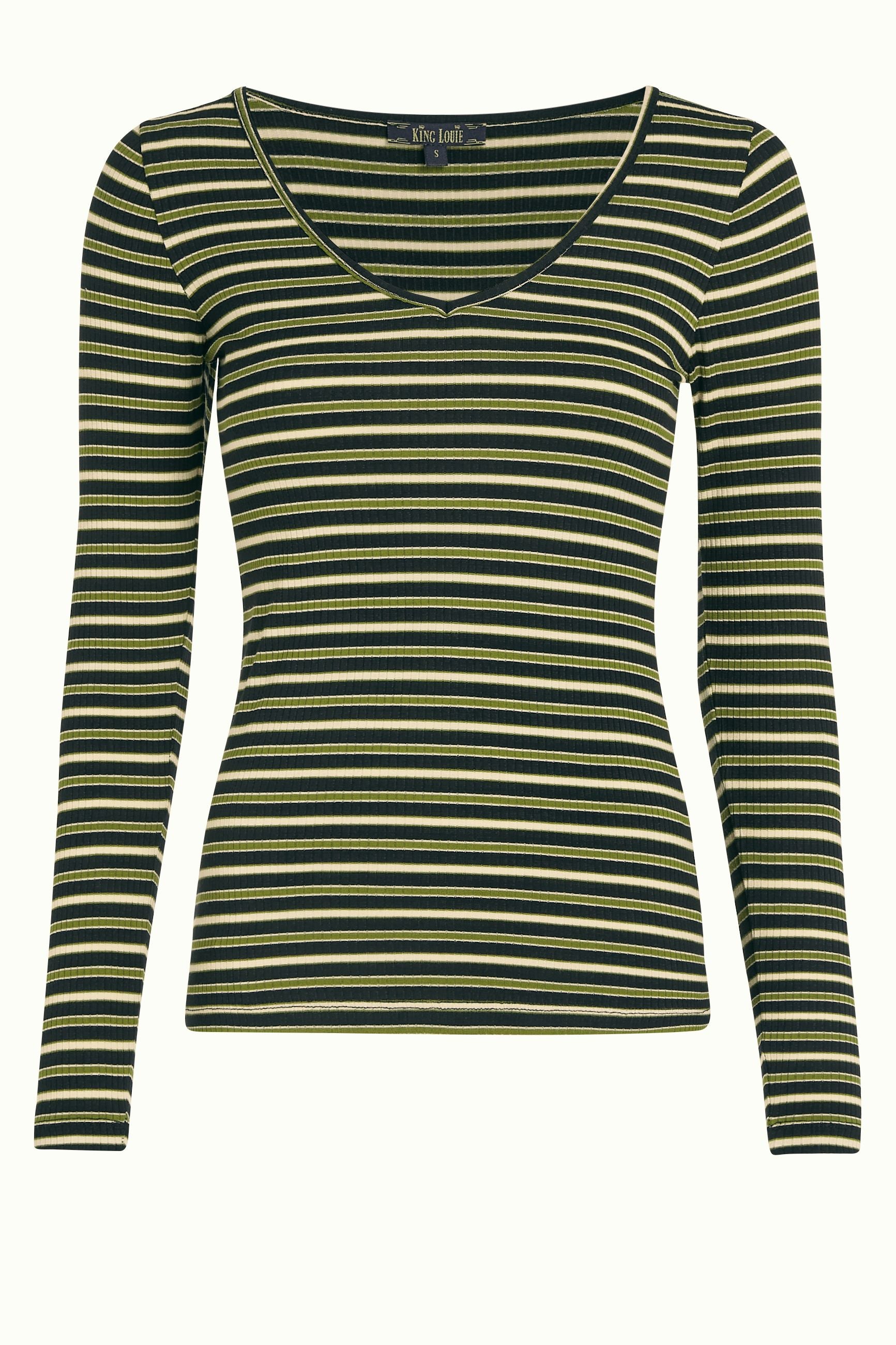 Carice V Top Pimm Stripe - Woodbine Green