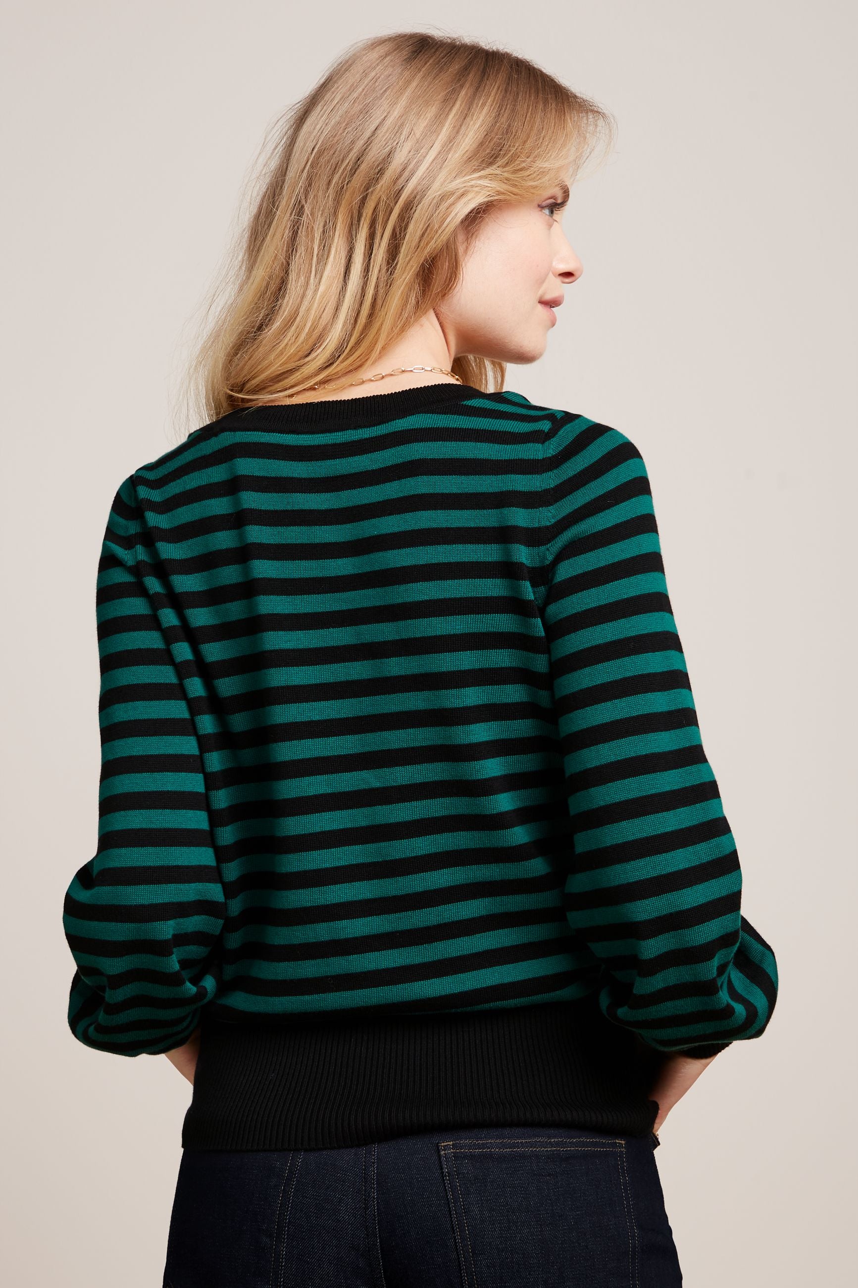 Marie Bell Top Loop Stripe - Peacock Green