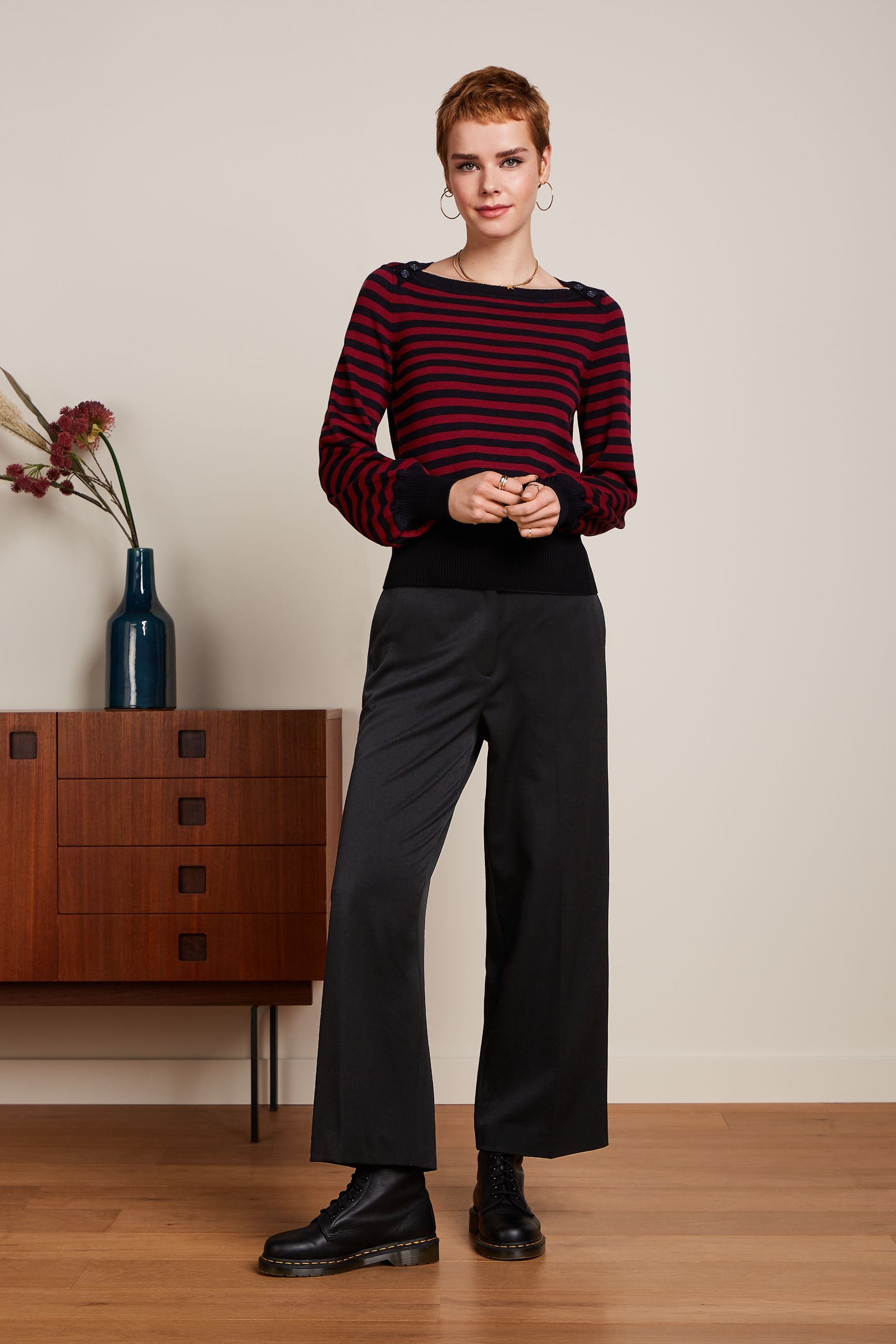 Marie Bell Top Loop Stripe - Cabernet Red