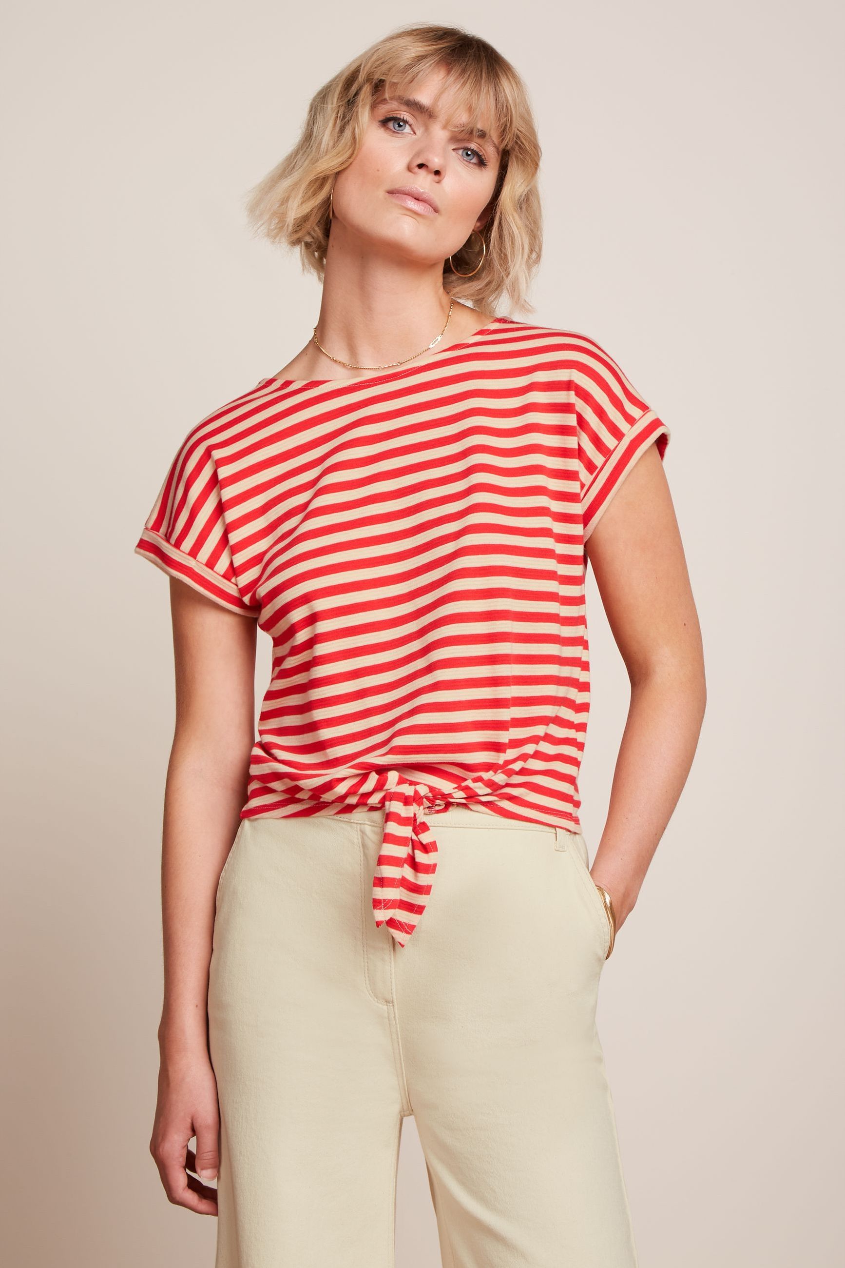 Aria Knot Top Chopito Stripe - Fire Red