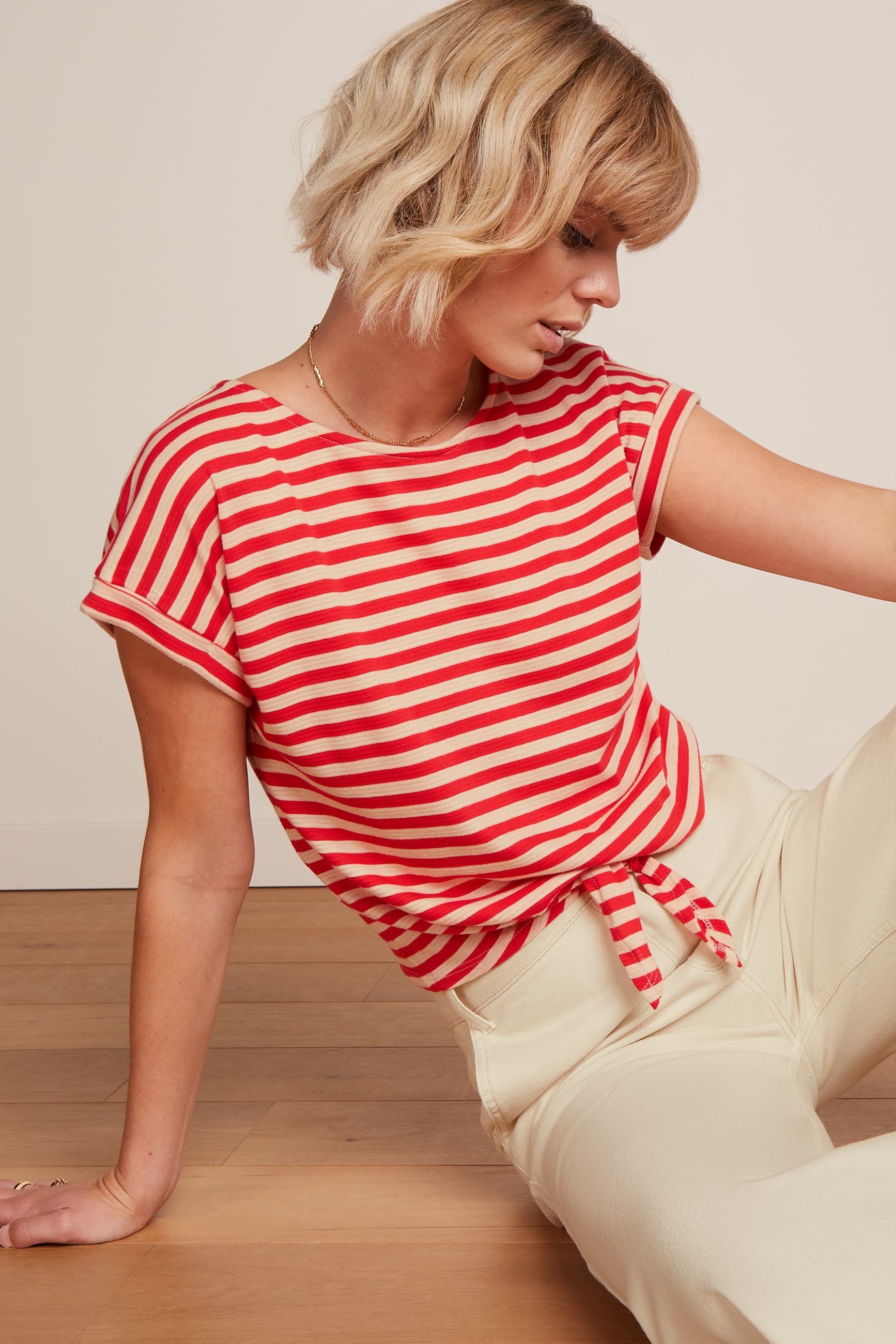 Aria Knot Top Chopito Stripe - Fire Red