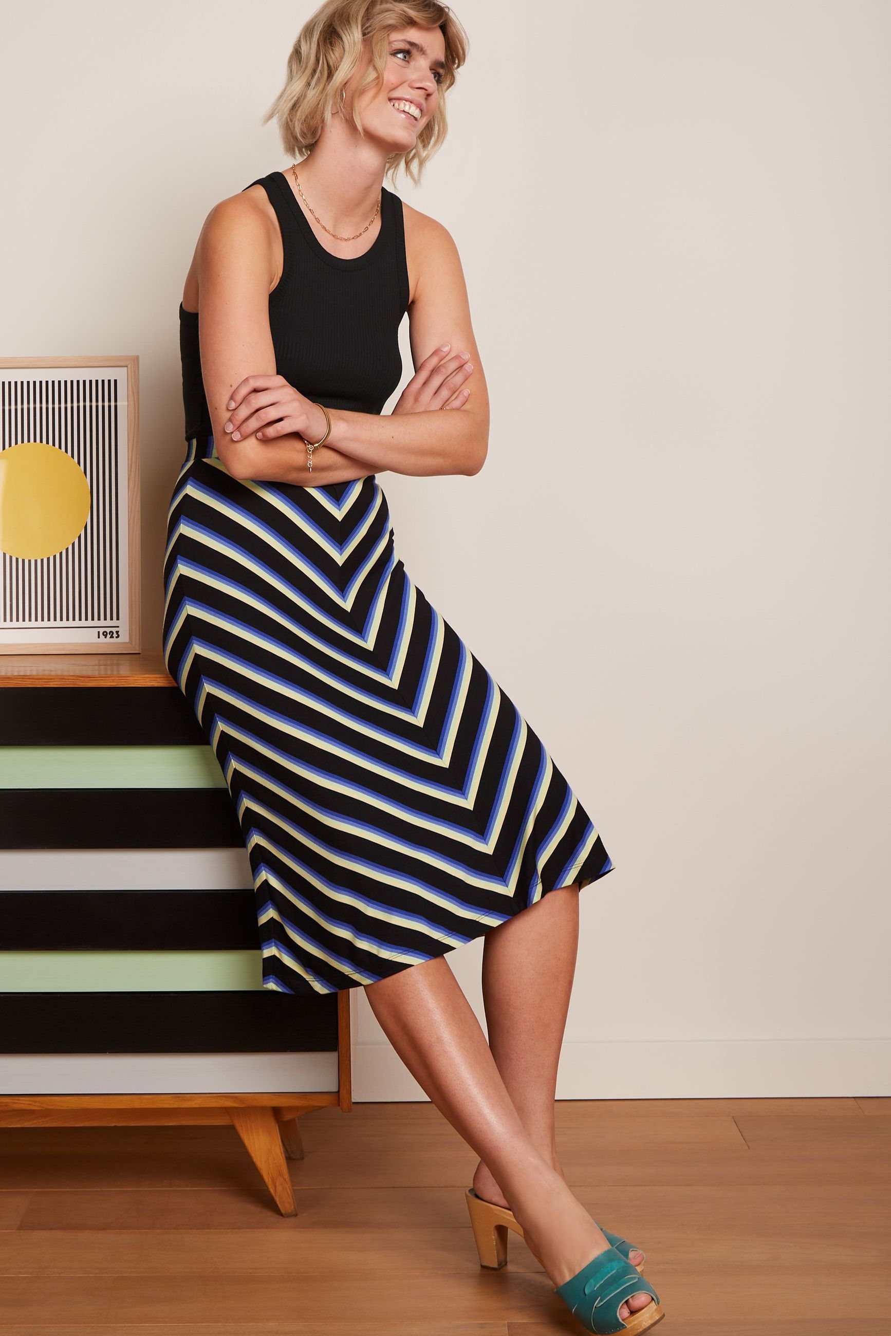 Juno Midi Skirt Embla Stripe - Black