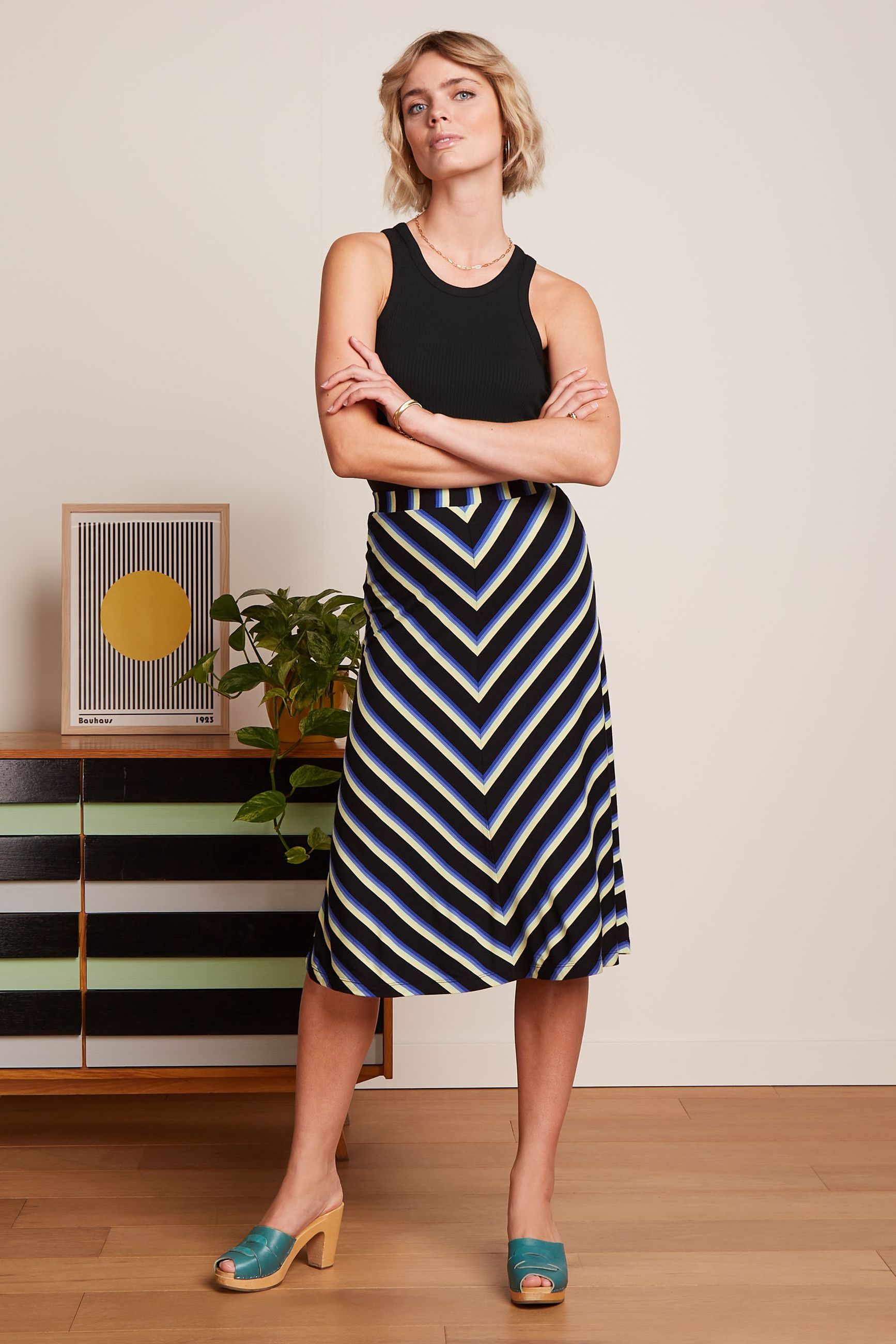 Juno Midi Skirt Embla Stripe - Black