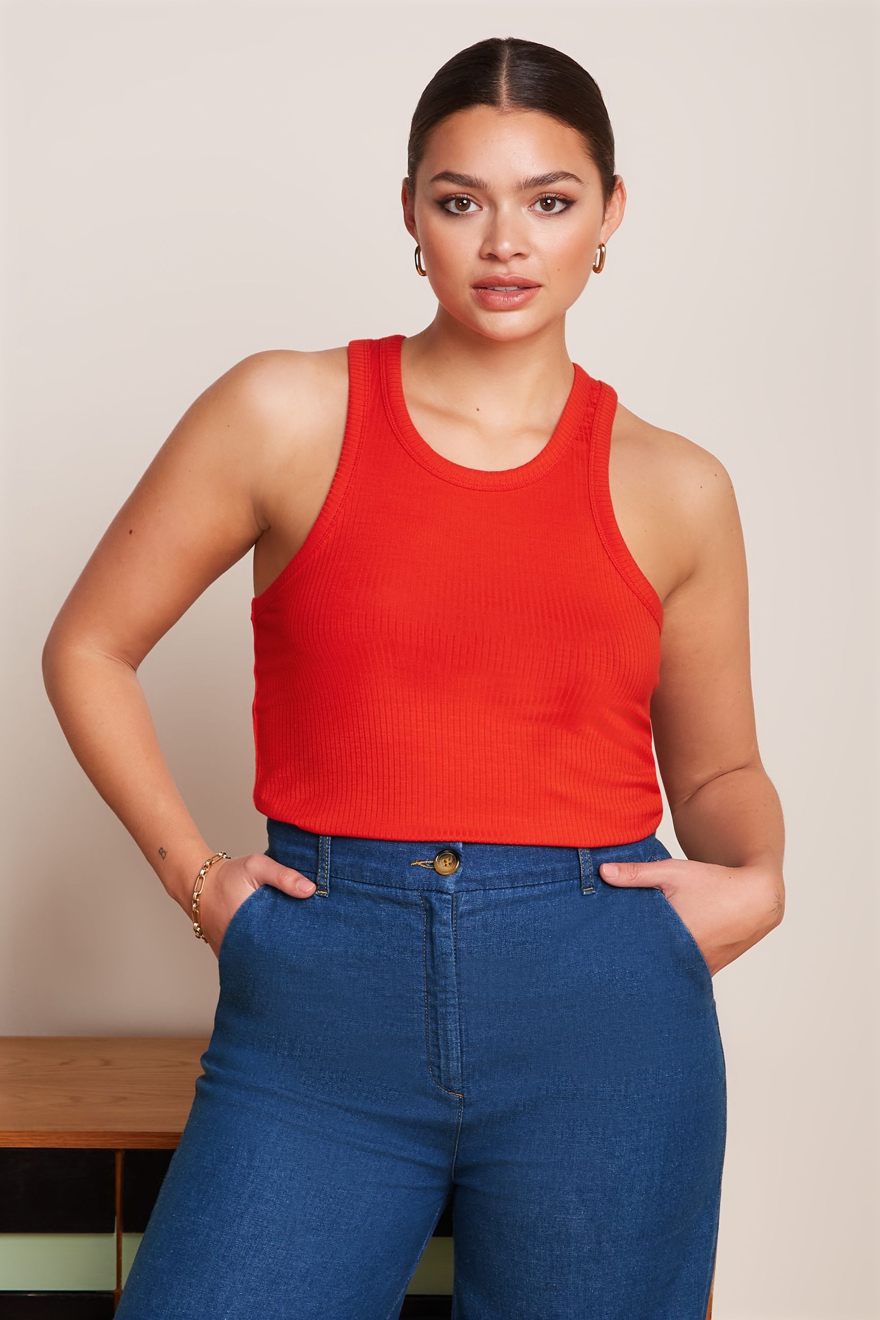 Elvira Camisole Uni Rib - Spicy Orange