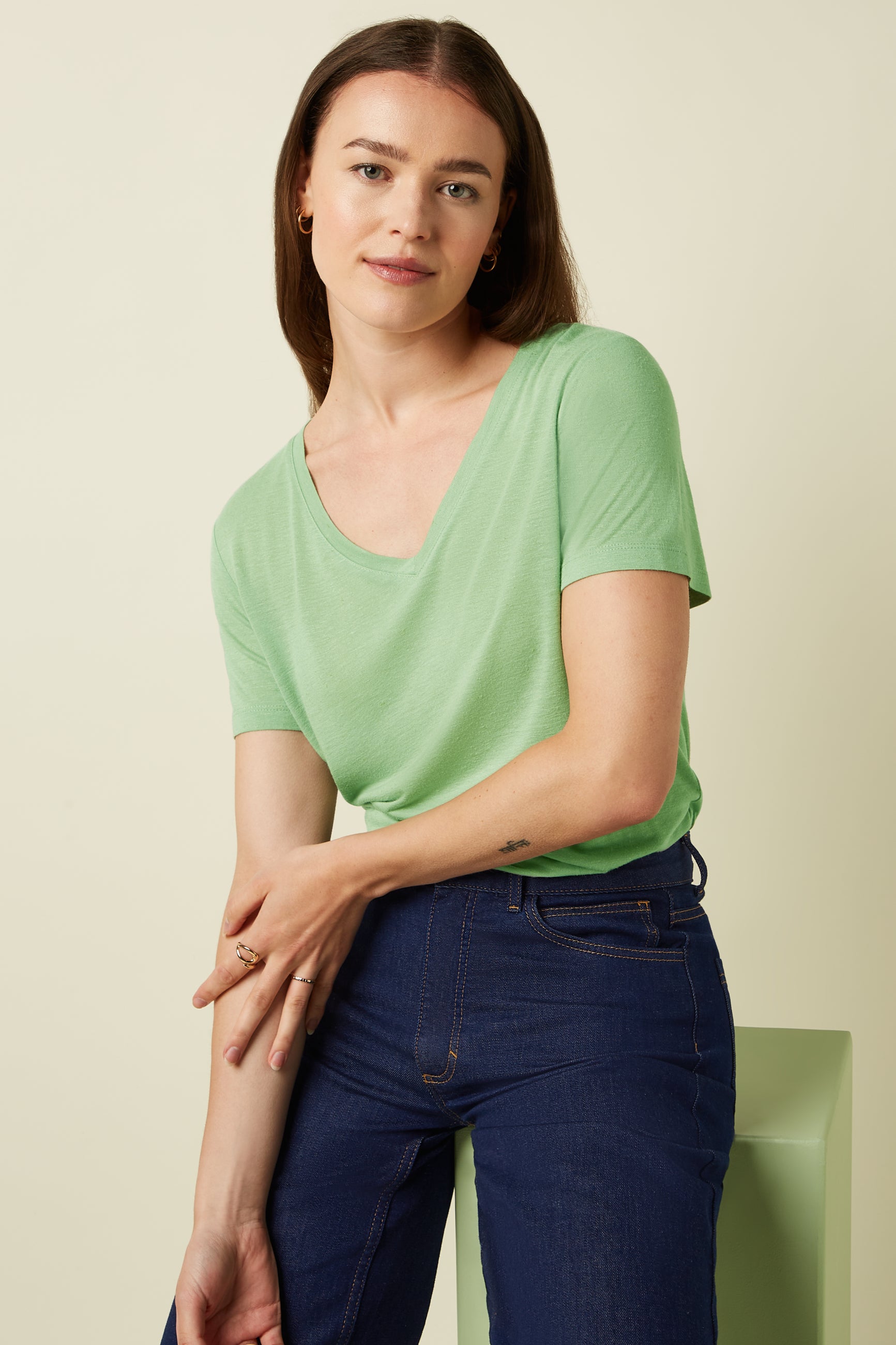 V-Neck Top Marsy Linen - Sprucestone Mint