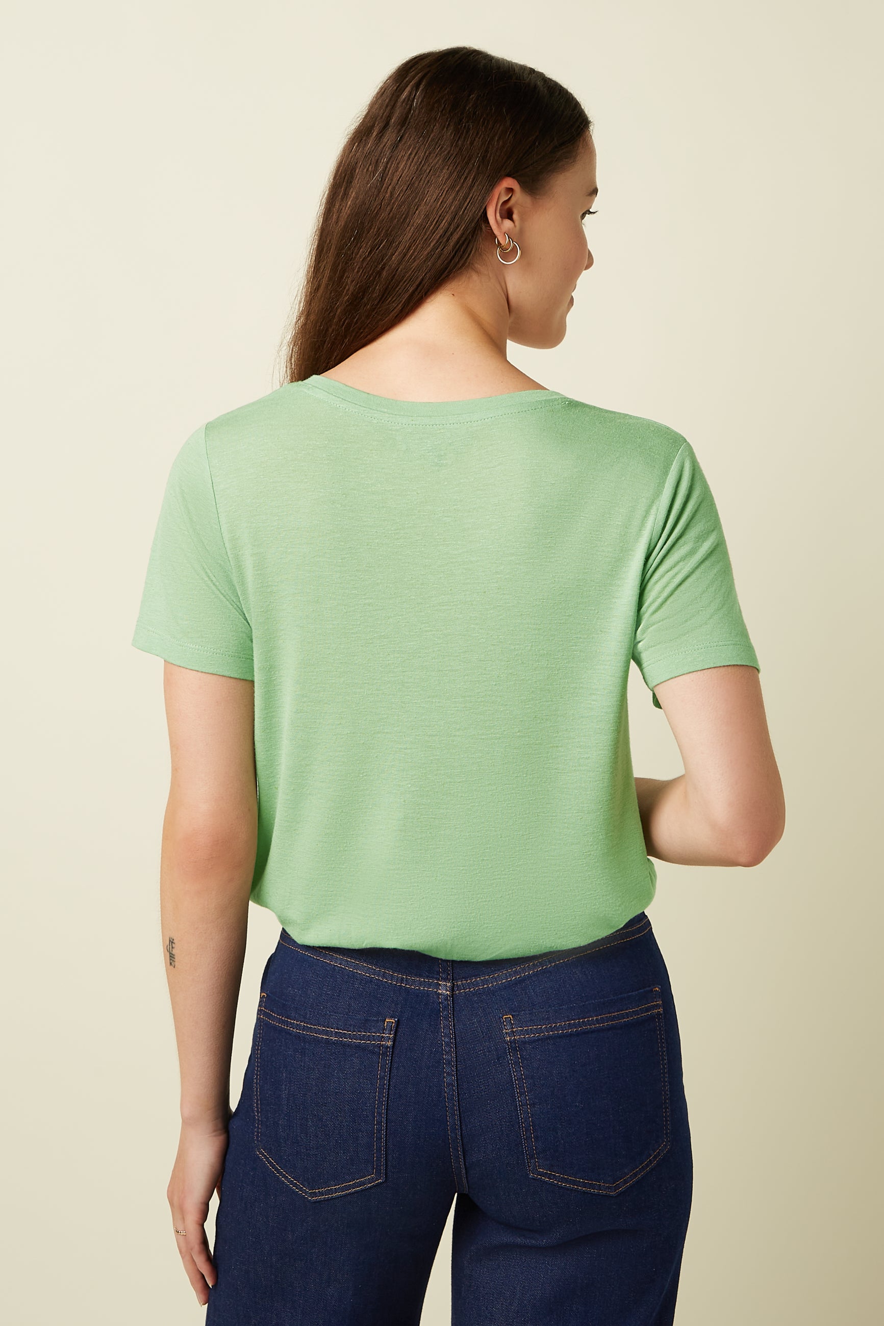 V-Neck Top Marsy Linen - Sprucestone Mint