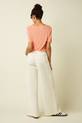 V-Neck Top Marsy Linen - Coral Orange