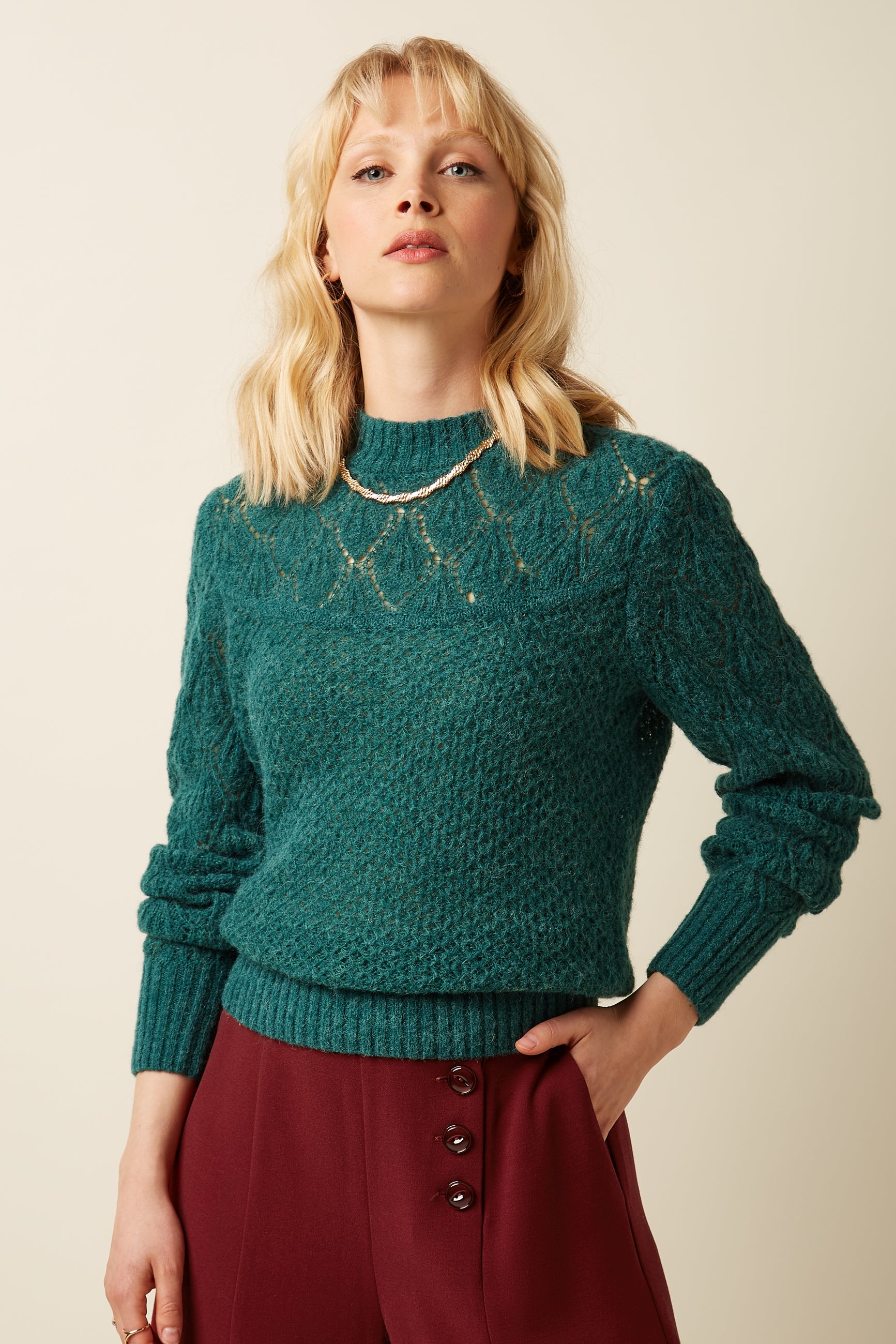 Jeanie Yoke Sweater Bernard - Spruced Green