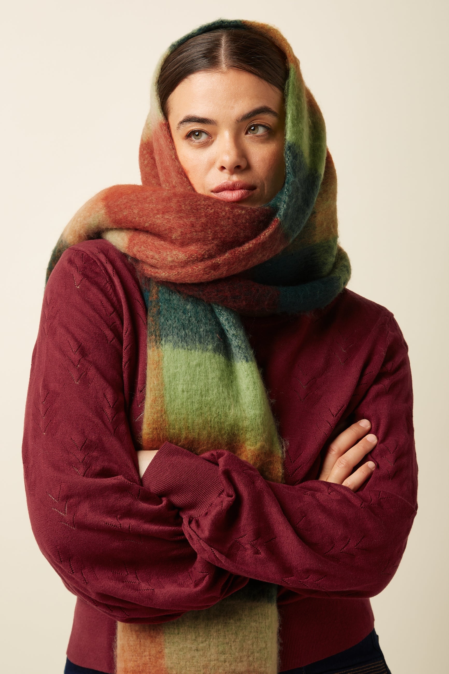 Check Scarf Multi - Pine Green