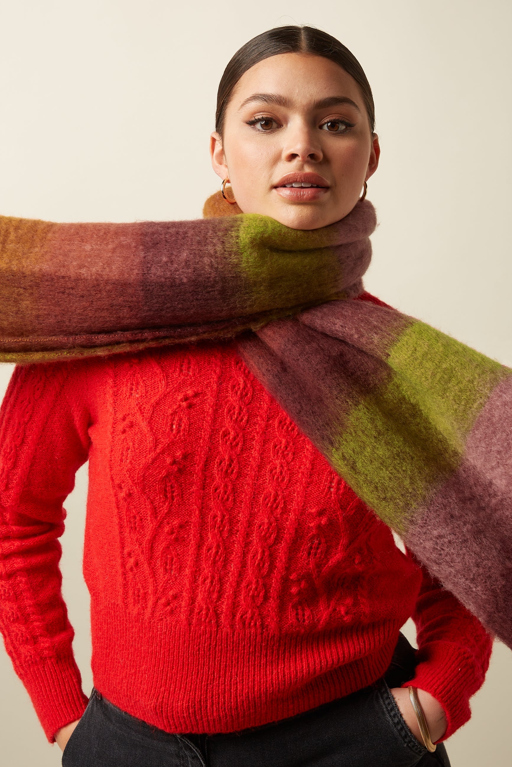 Check Scarf Multi - Porto Red