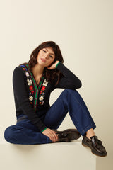 V Rib Cardi Perry - Black