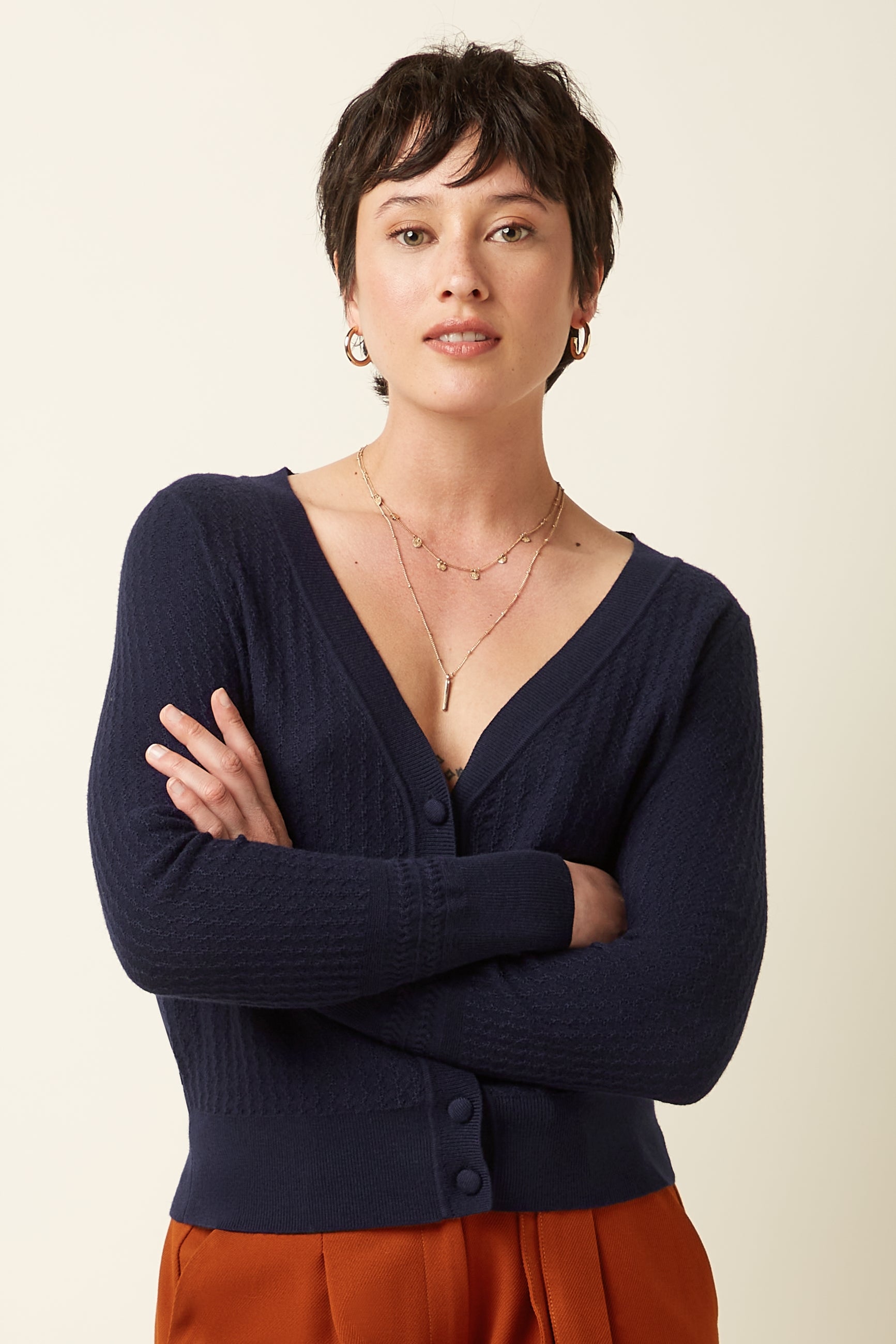 Deep V Cardi Cedar - Blue