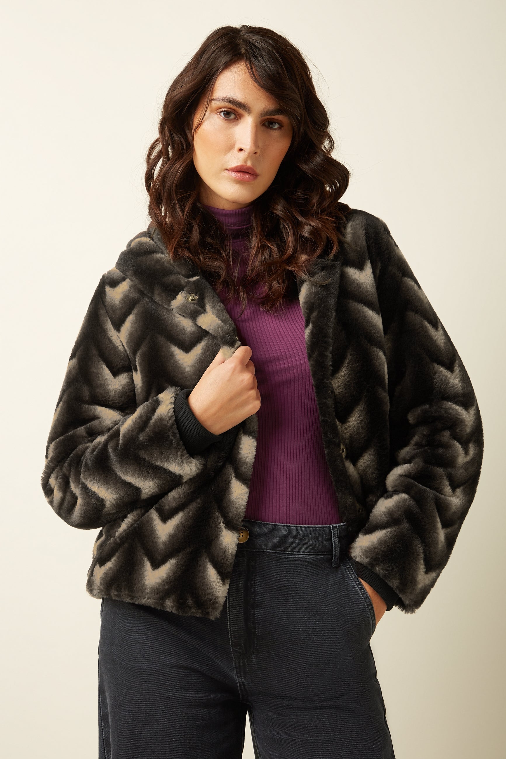 Judy Coat Deco Fur - Black