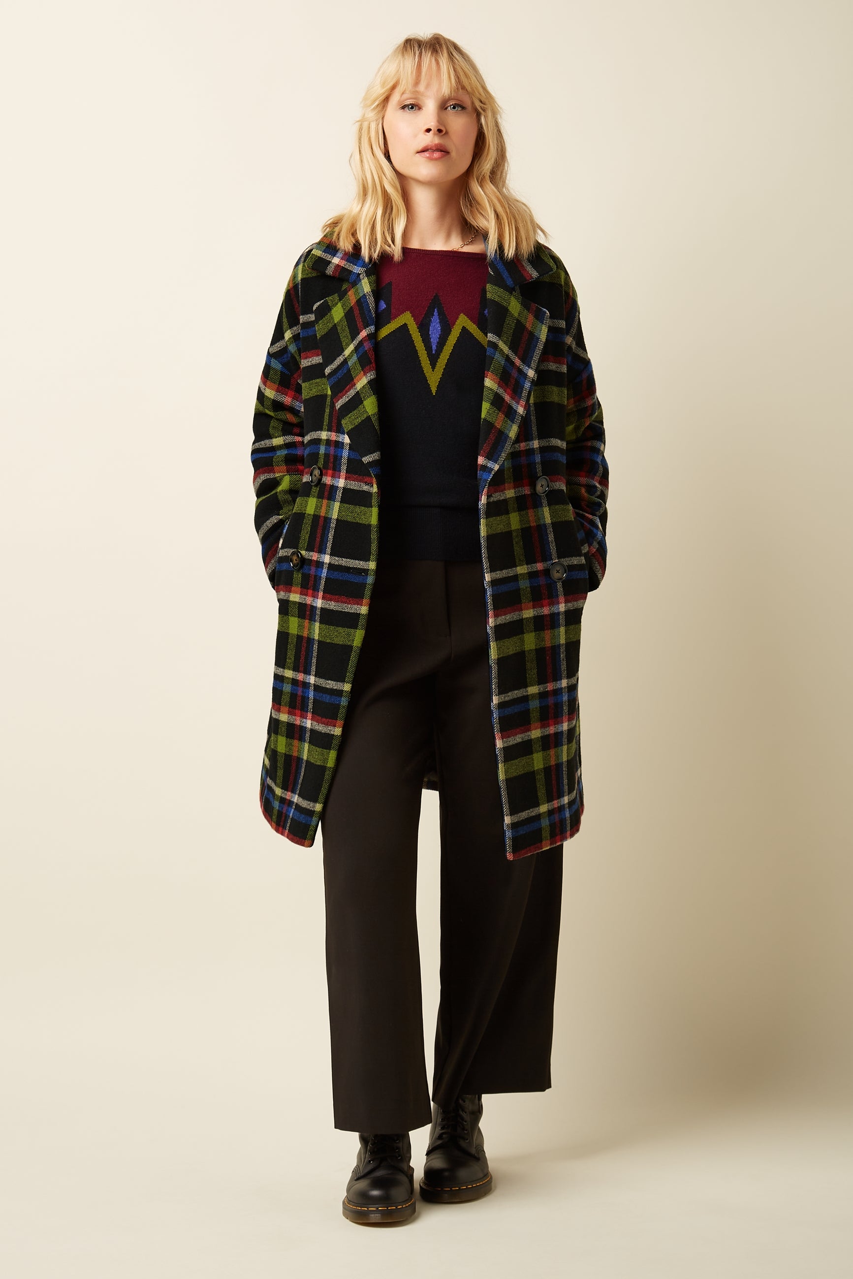 Nia Coat Karly Check - Black