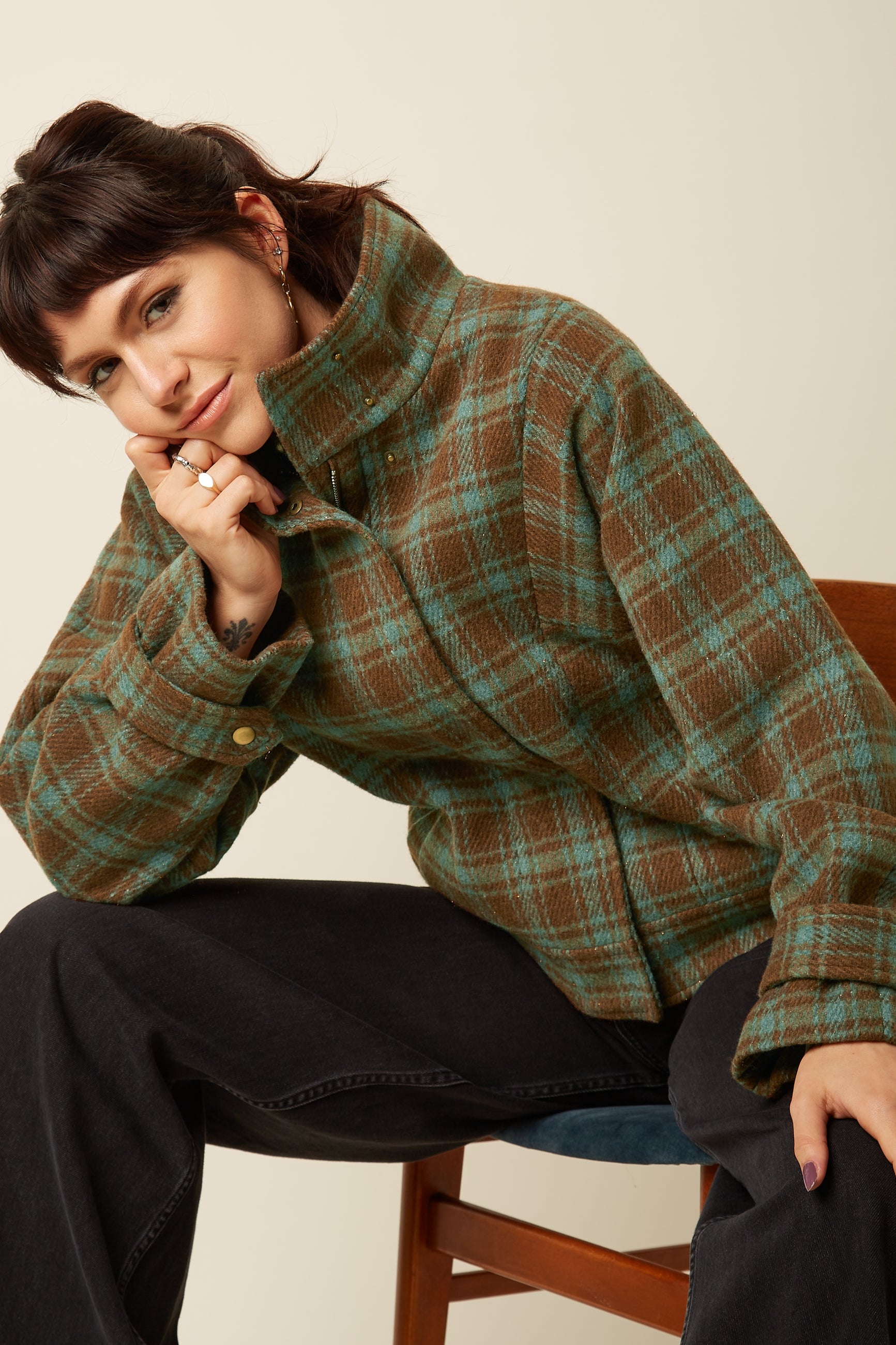 Varna Jacket Coppa Check - Bear Brown