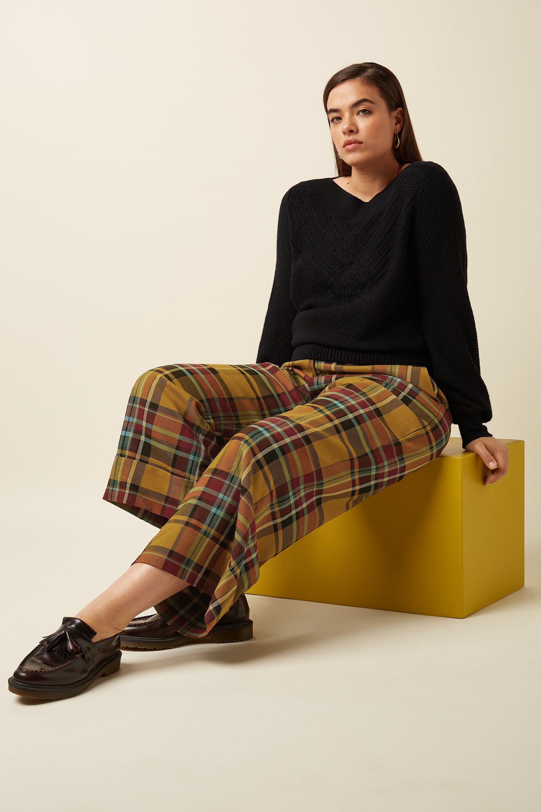 Federica Cuff Pants Caroll Check - Golden Brown