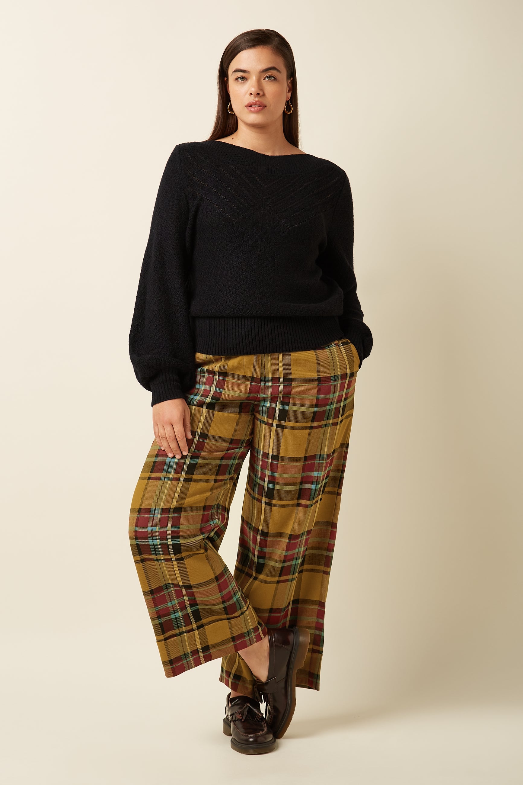 Federica Cuff Pants Caroll Check - Golden Brown