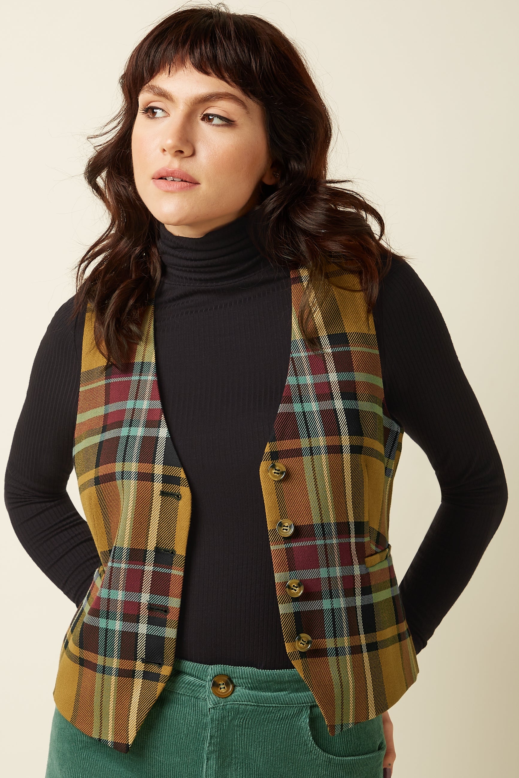 Bianca Gilet Caroll Check - Golden Brown