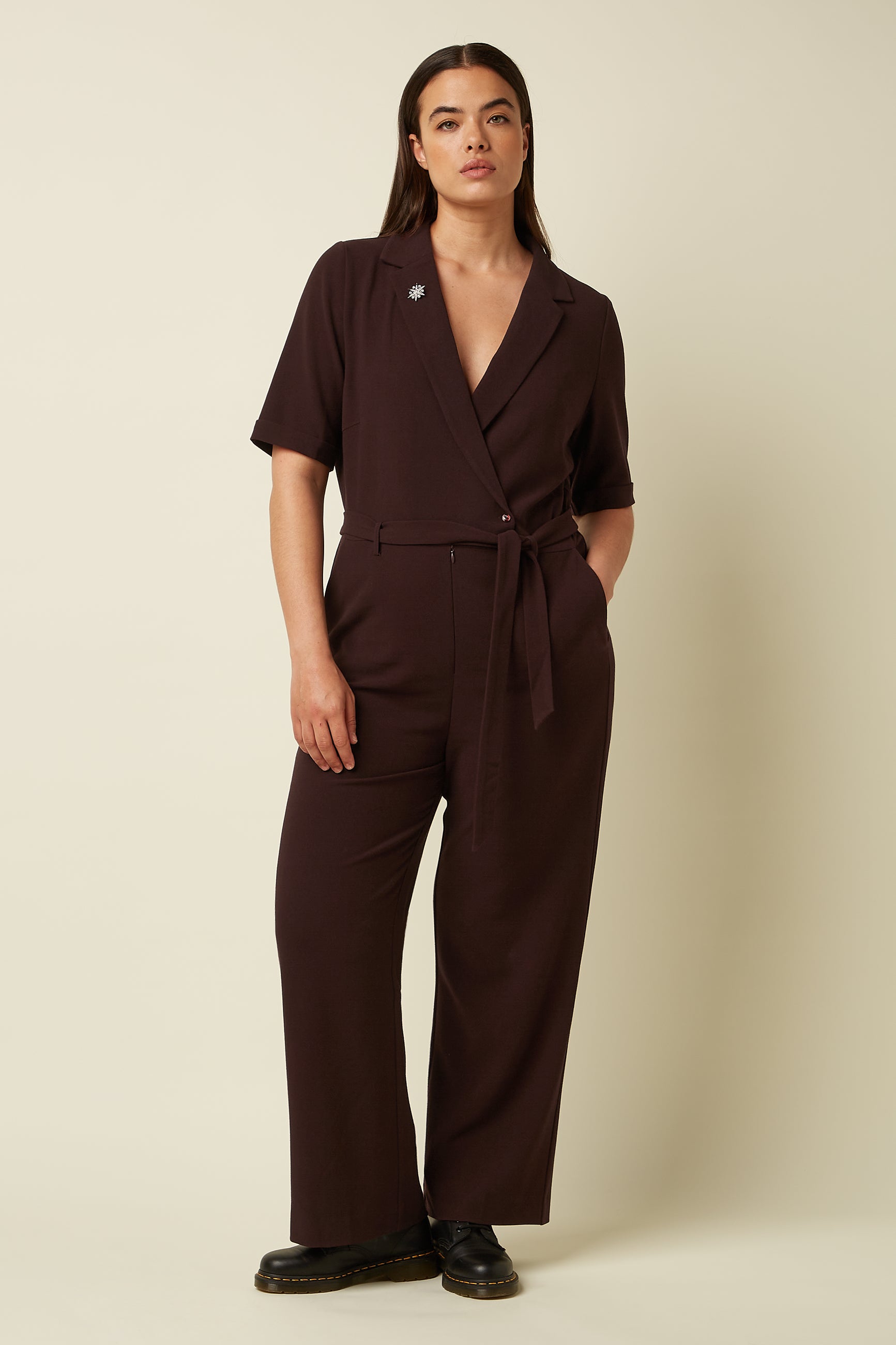 Doris Jumpsuit Woven Crepe - Dark Brown