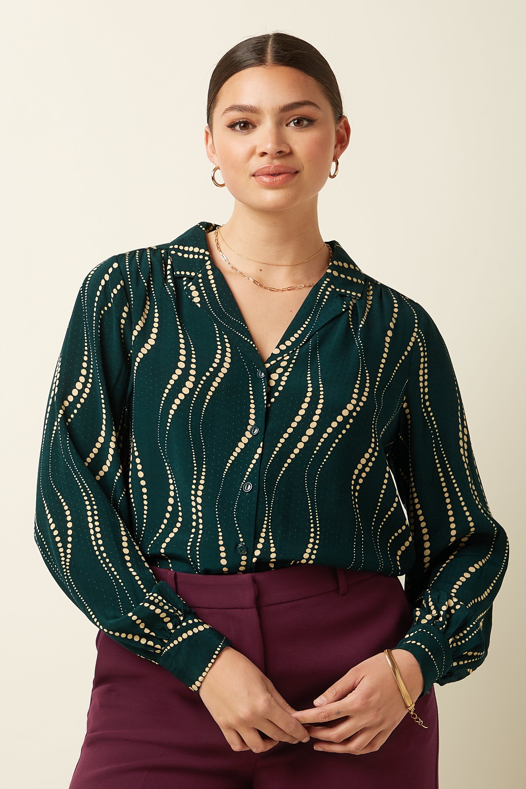 Chemisier Femme Bella King Louie En Viscose - Col à Revers Et Manches Bouffantes - Motif à Pois élégant Et Polyvalent
