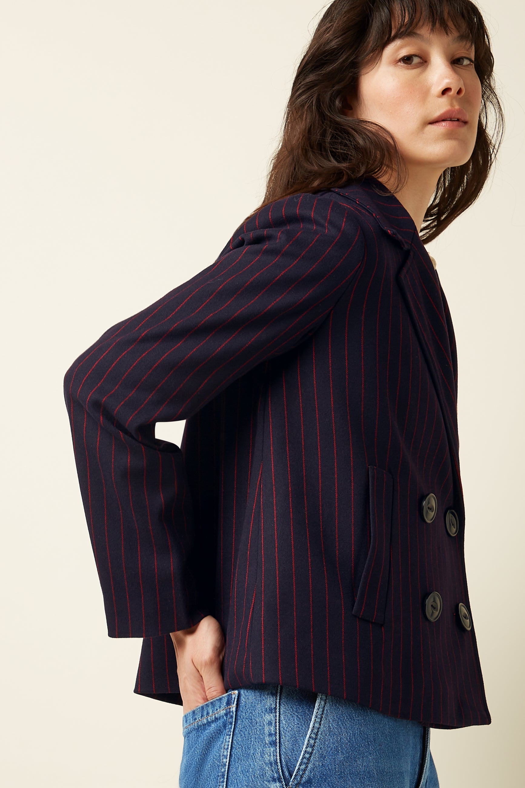 Pattie Coat Pinstripe - Night-Sky Blue