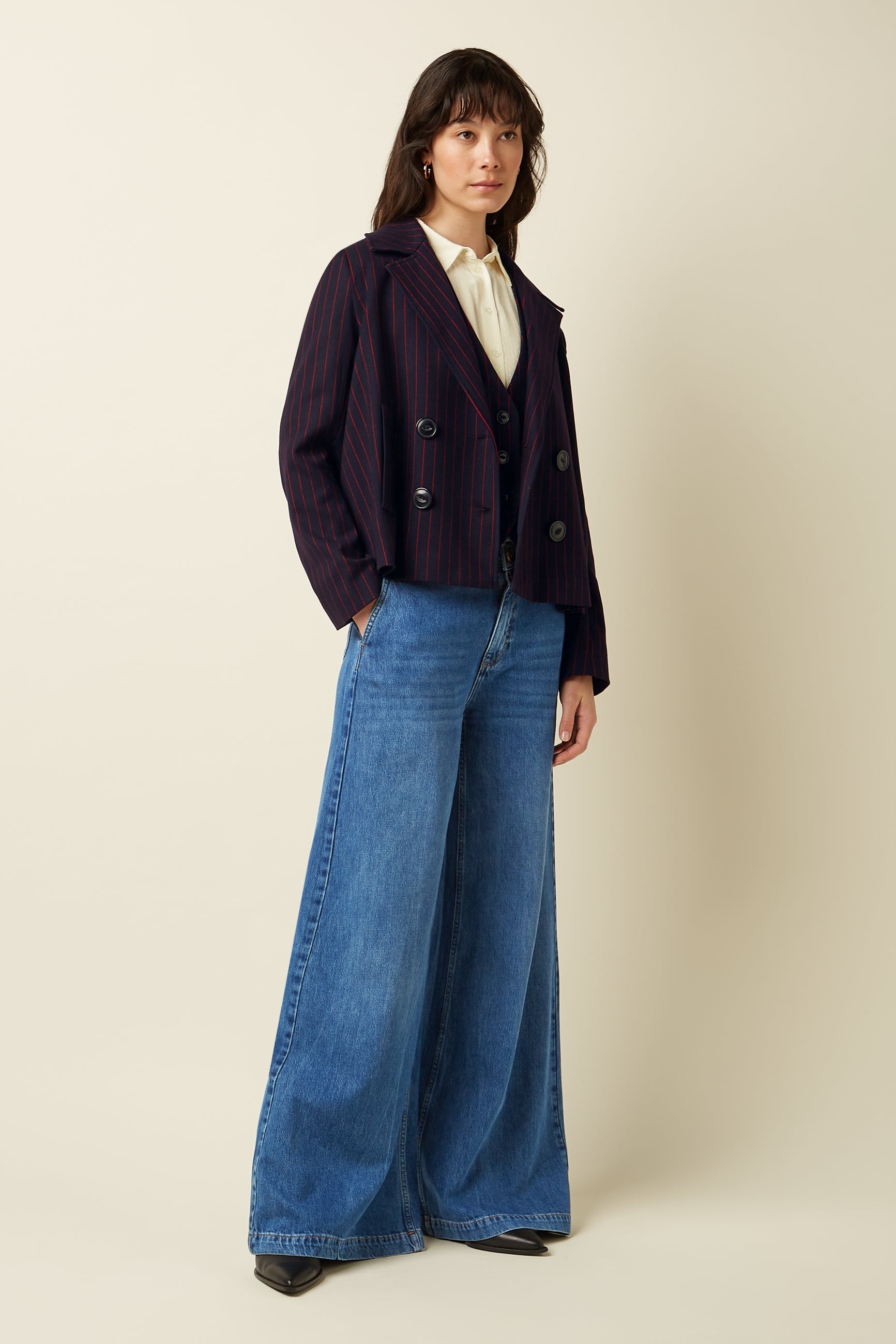 Pattie Coat Pinstripe - Night-Sky Blue