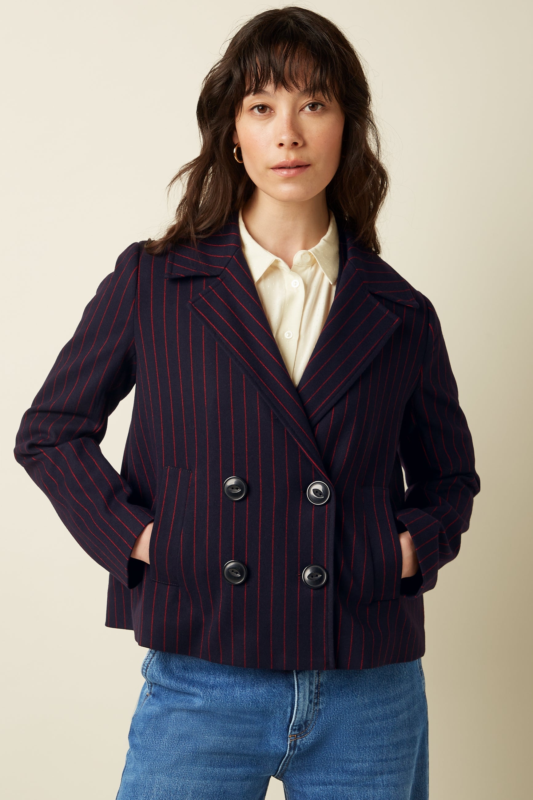 Pattie Coat Pinstripe - Night-Sky Blue