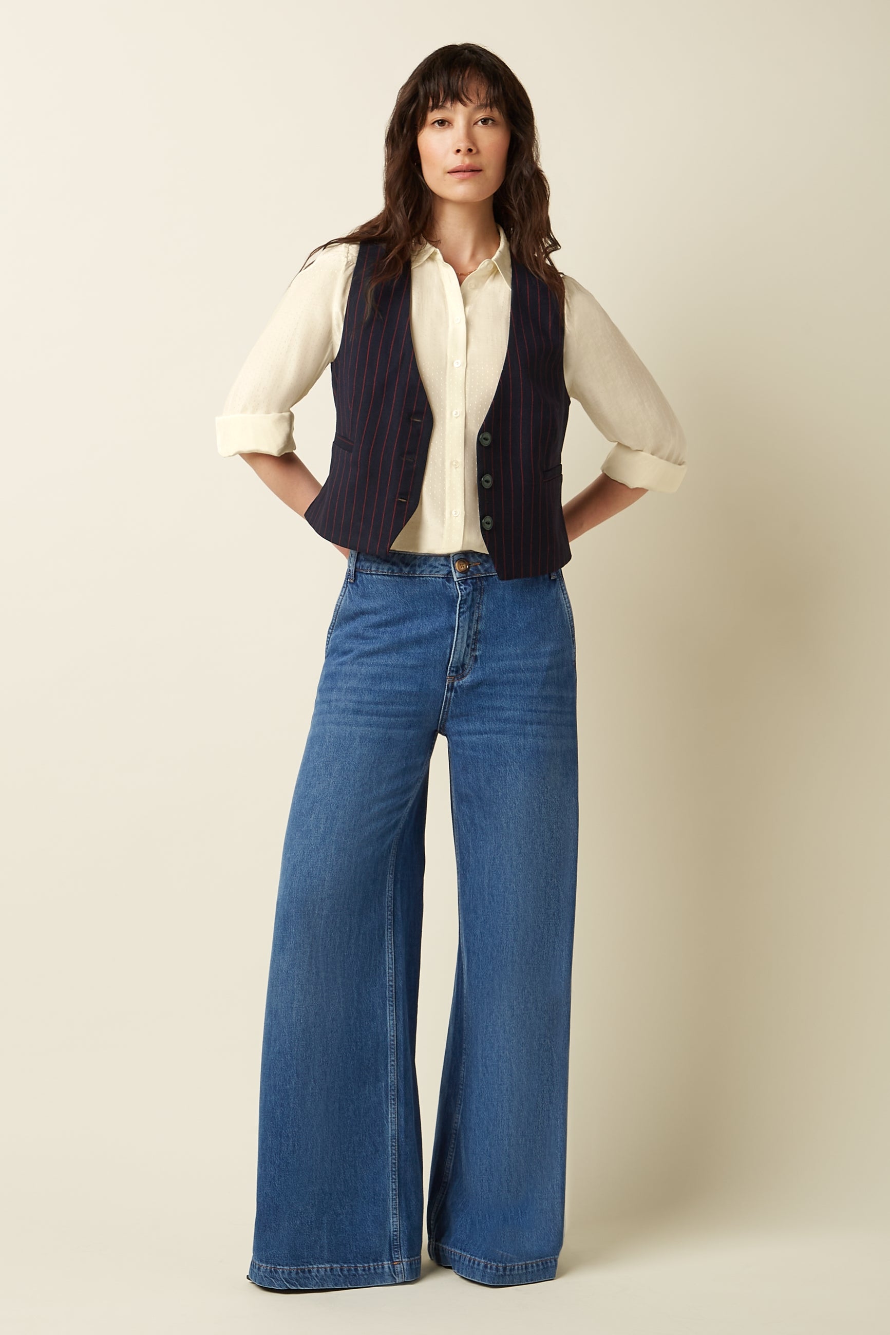 Cissy Gilet Pinstripe - Night-Sky Blue