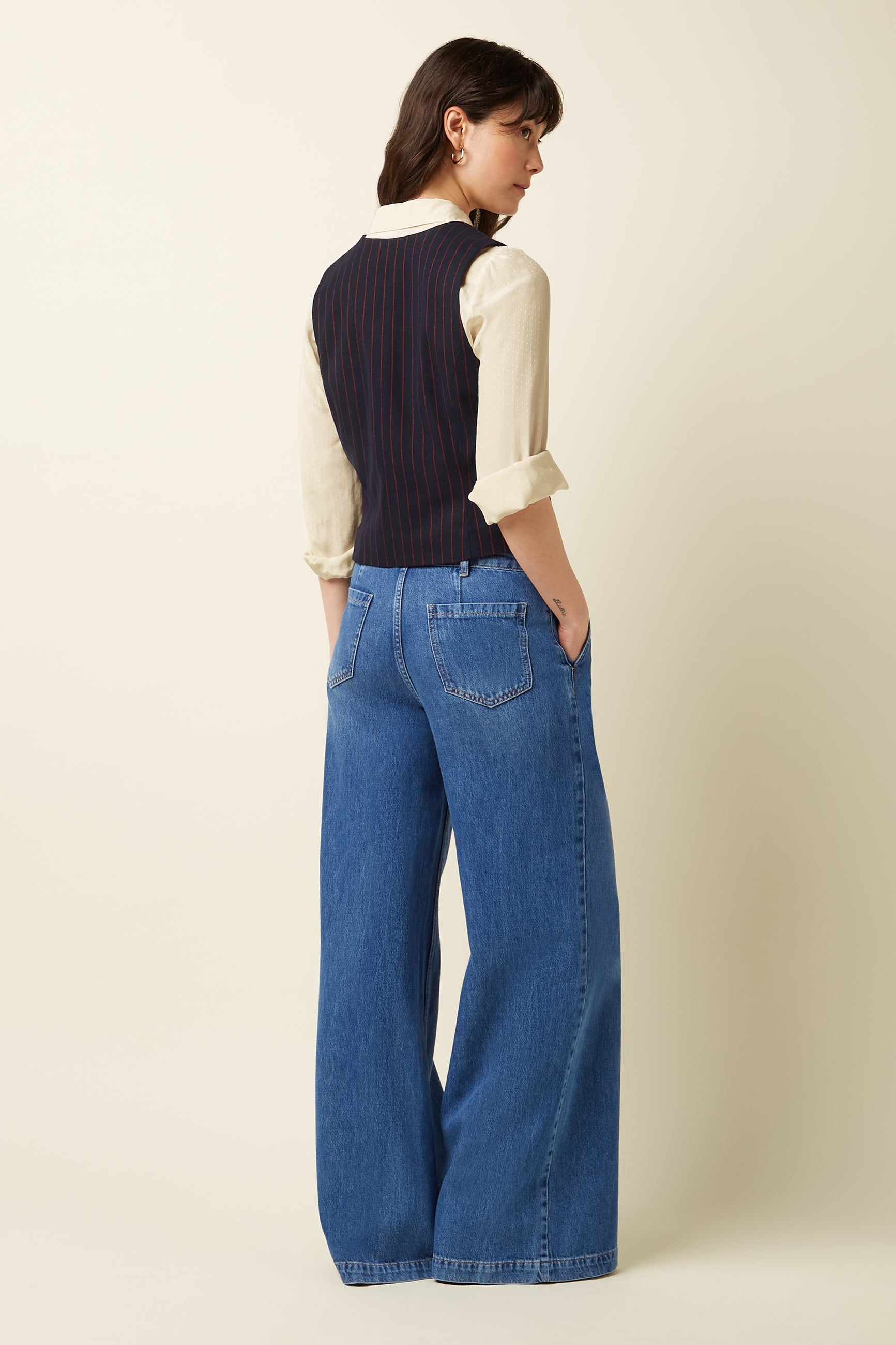 Cissy Gilet Pinstripe - Night-Sky Blue