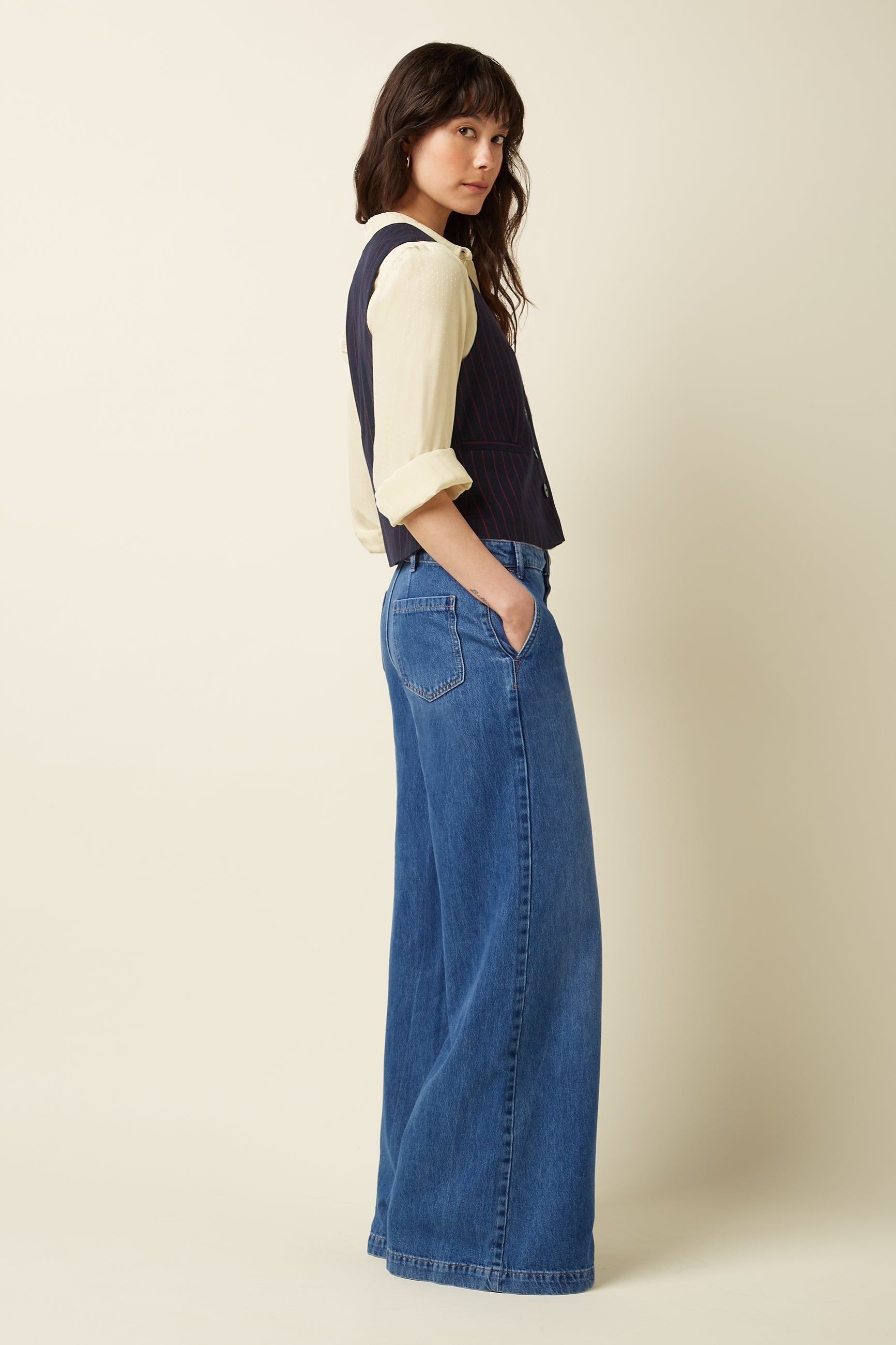 Cissy Gilet Pinstripe - Night-Sky Blue