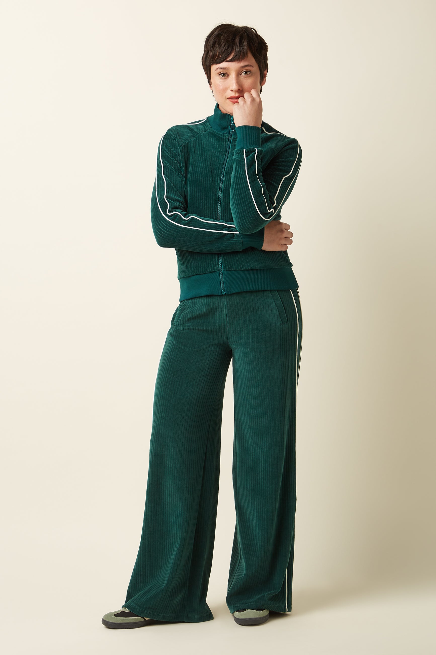 Straight Sweat Pants Rina Rib  - Dragonfly Green