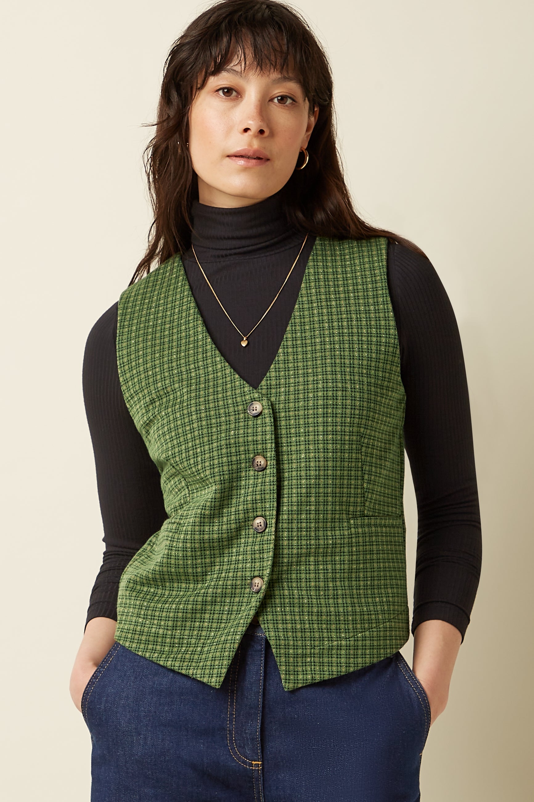 Bianca Gilet Ivy Check - Guacemole
