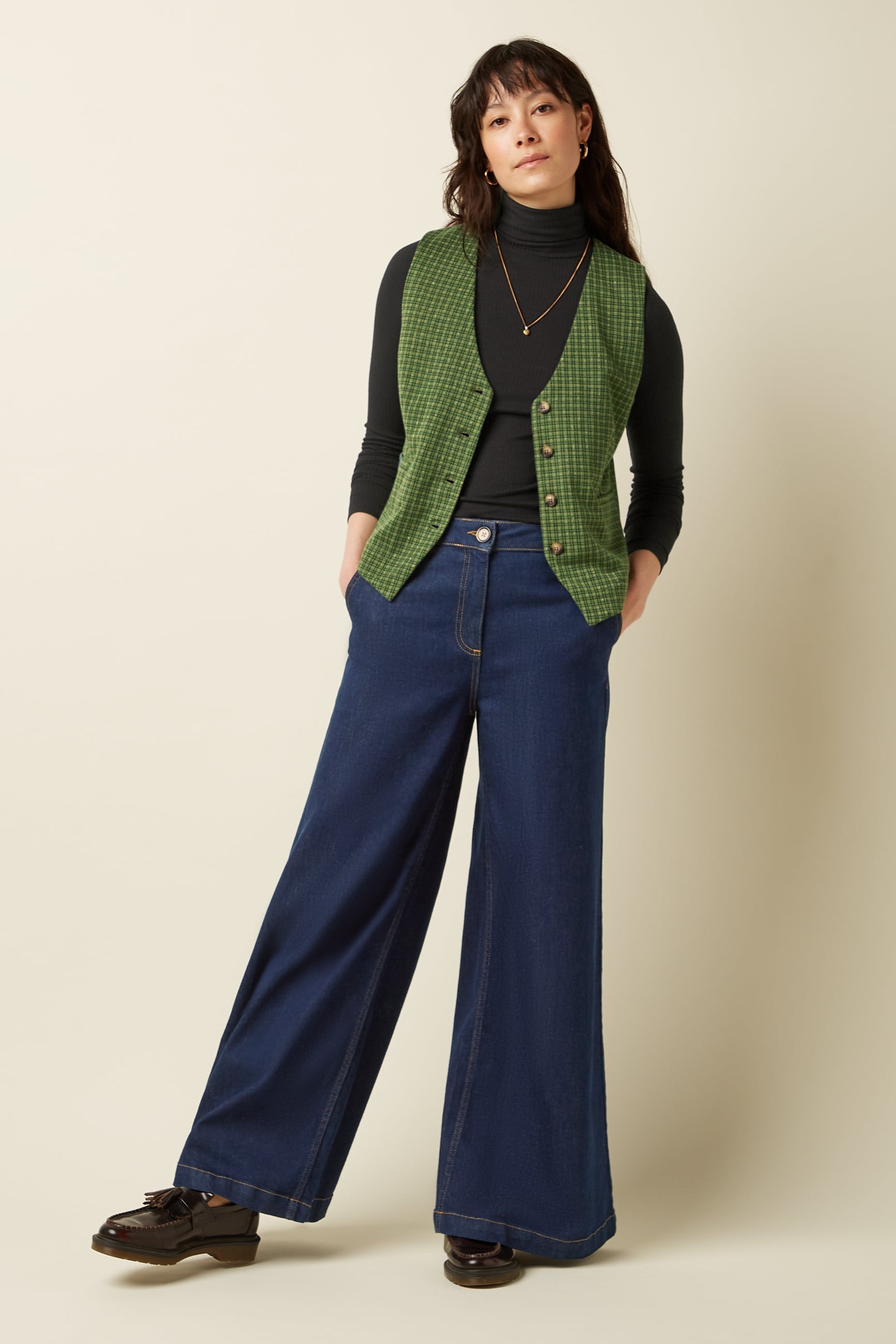 Bianca Gilet Ivy Check - Guacemole