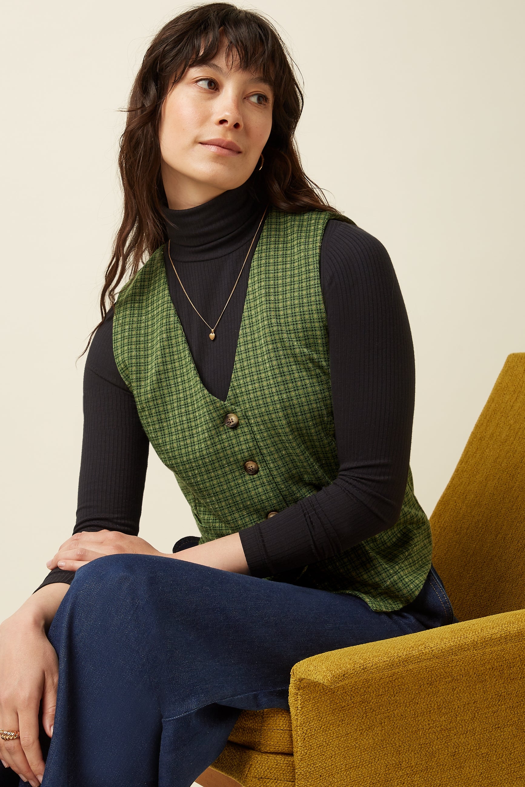 Bianca Gilet Ivy Check - Guacemole