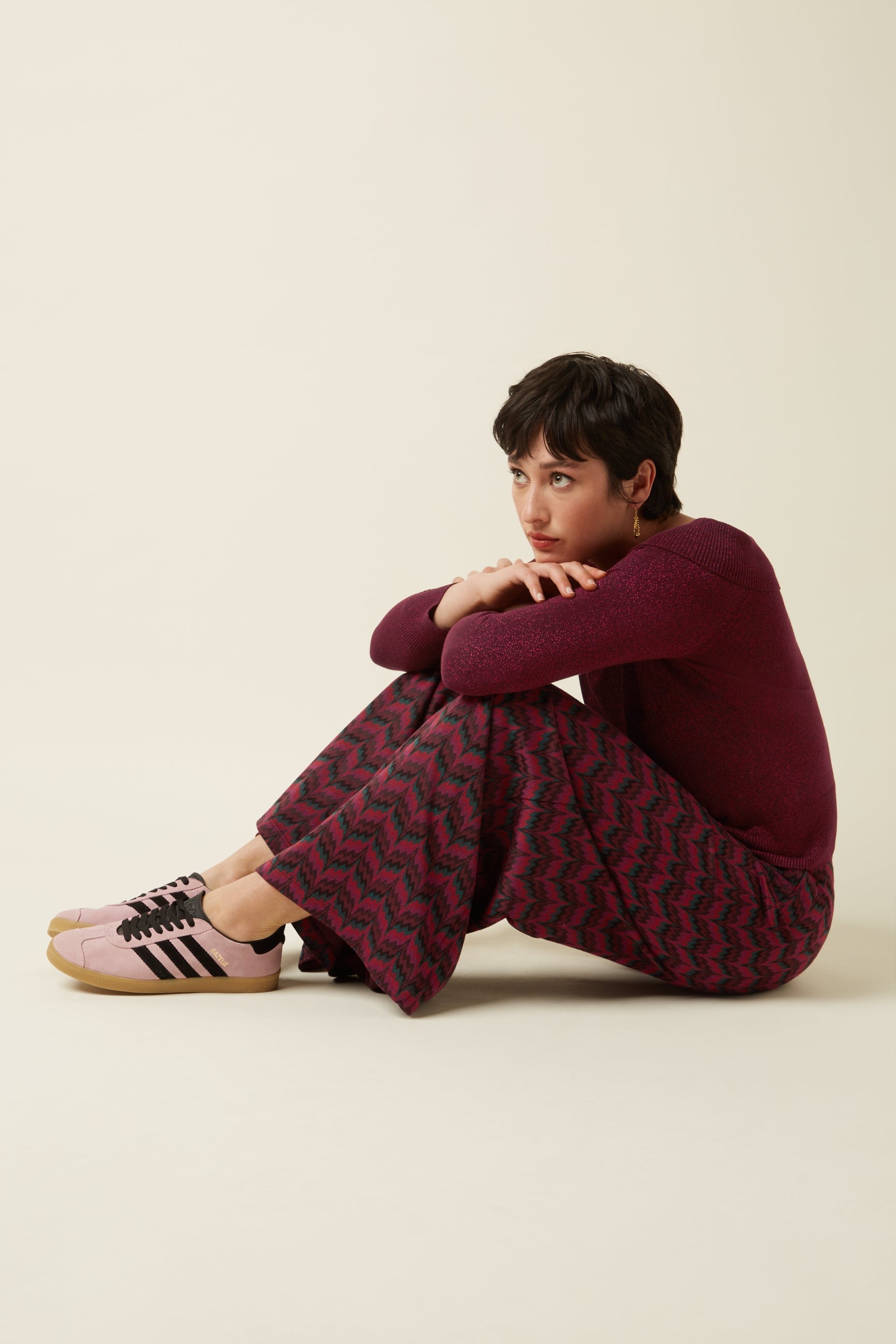 Border Palazzo Pants Estelle Zigzag - Bordeaux Red