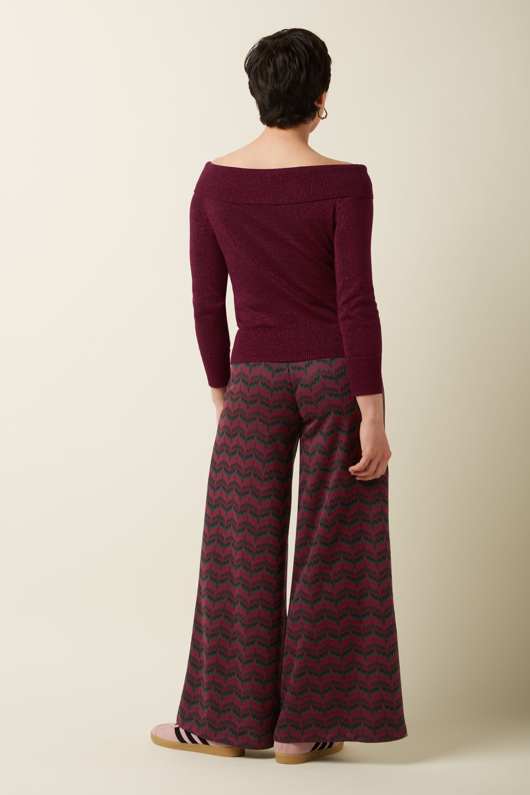 Border Palazzo Pants Estelle Zigzag - Bordeaux Red