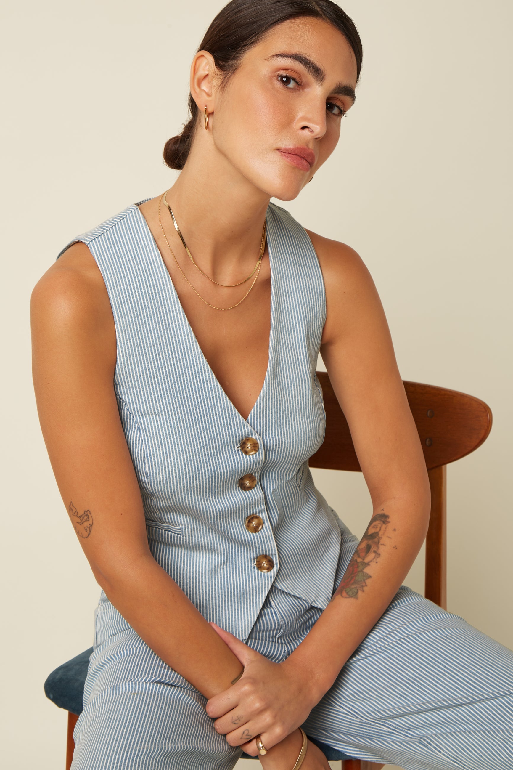 Bianca Gilet Corner Stripe - Denim Blue