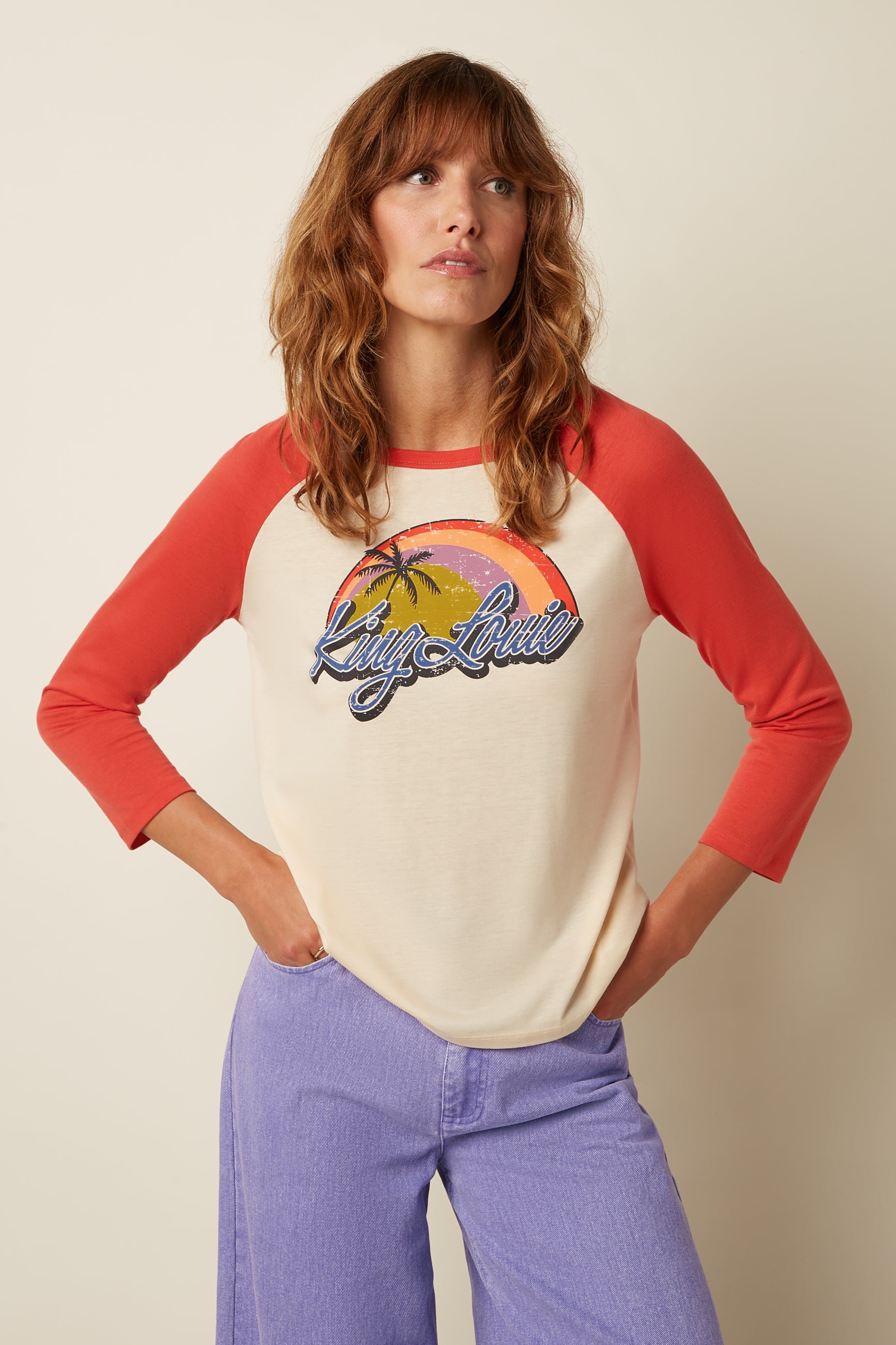 Raglan Tee Placement Print - Summer Fig