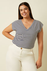 Double V Top Mariniere Stripe - Beacon Blue