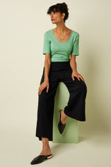 Border Palazzo Cropped Pants Milano Uni - Black