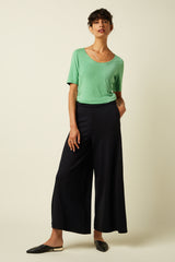 Border Palazzo Cropped Pants Milano Uni - Black