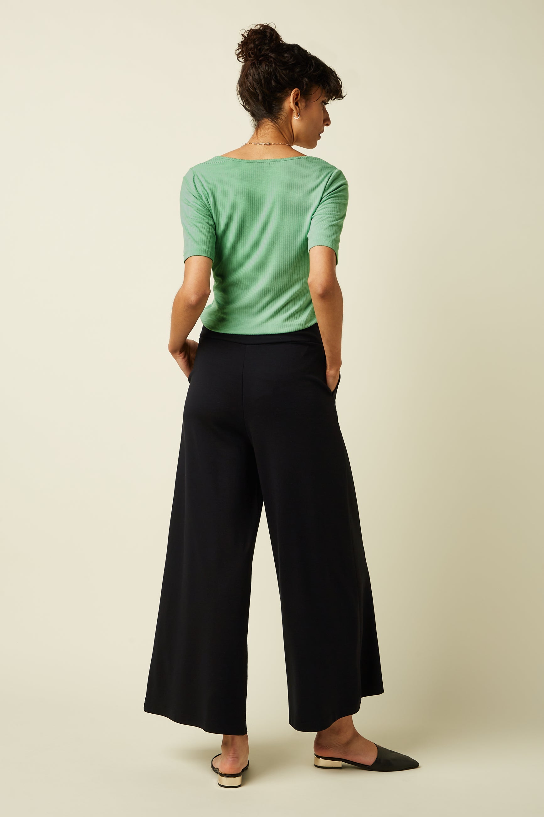Border Palazzo Cropped Pants Milano Uni - Black