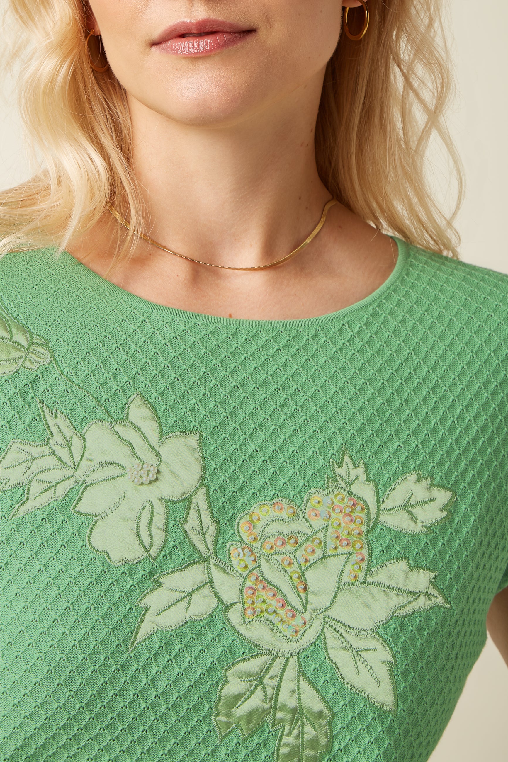 Ann Top Applique - Minty Meadow