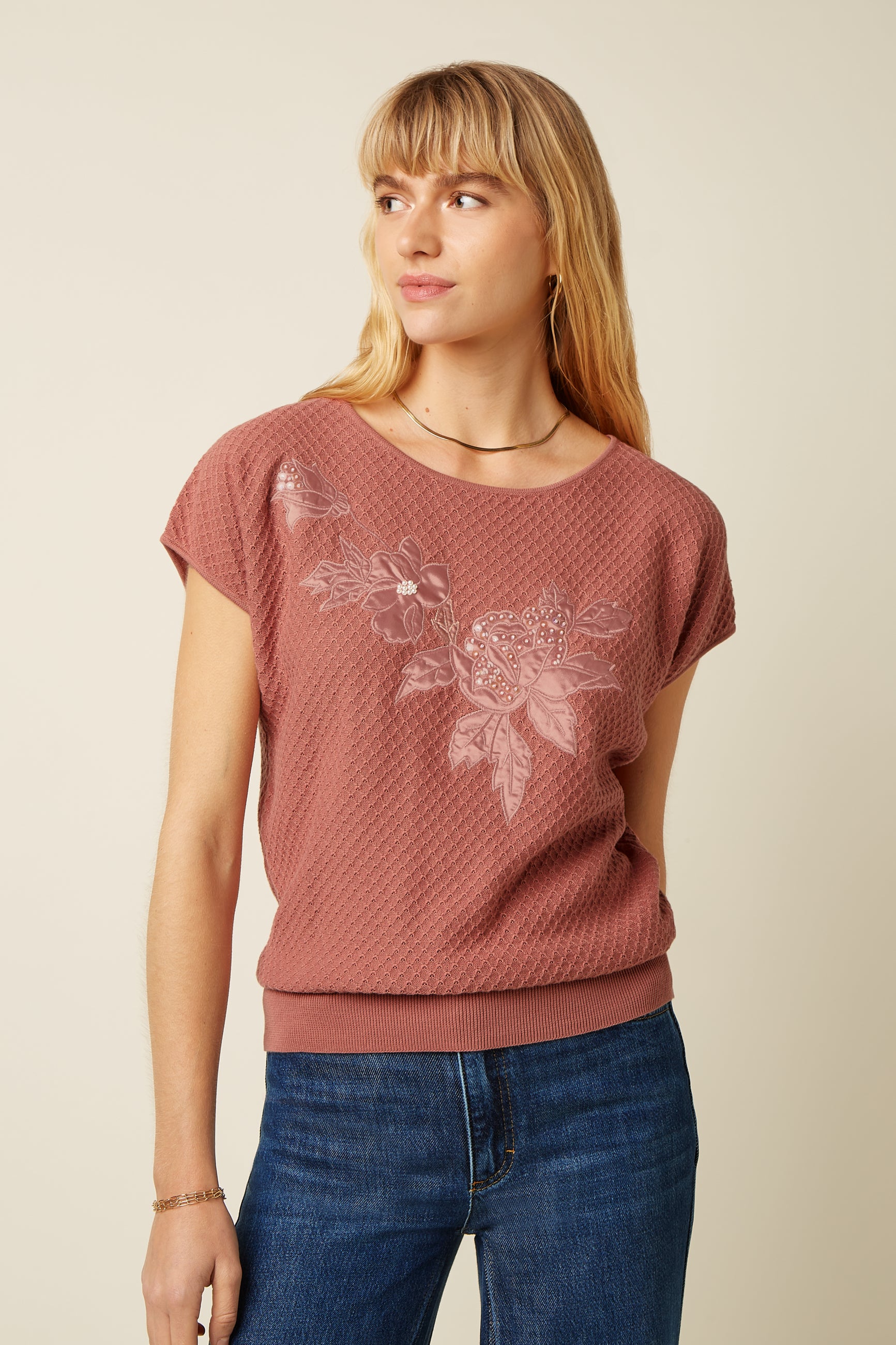 Ann Top Applique - Dusty Rose